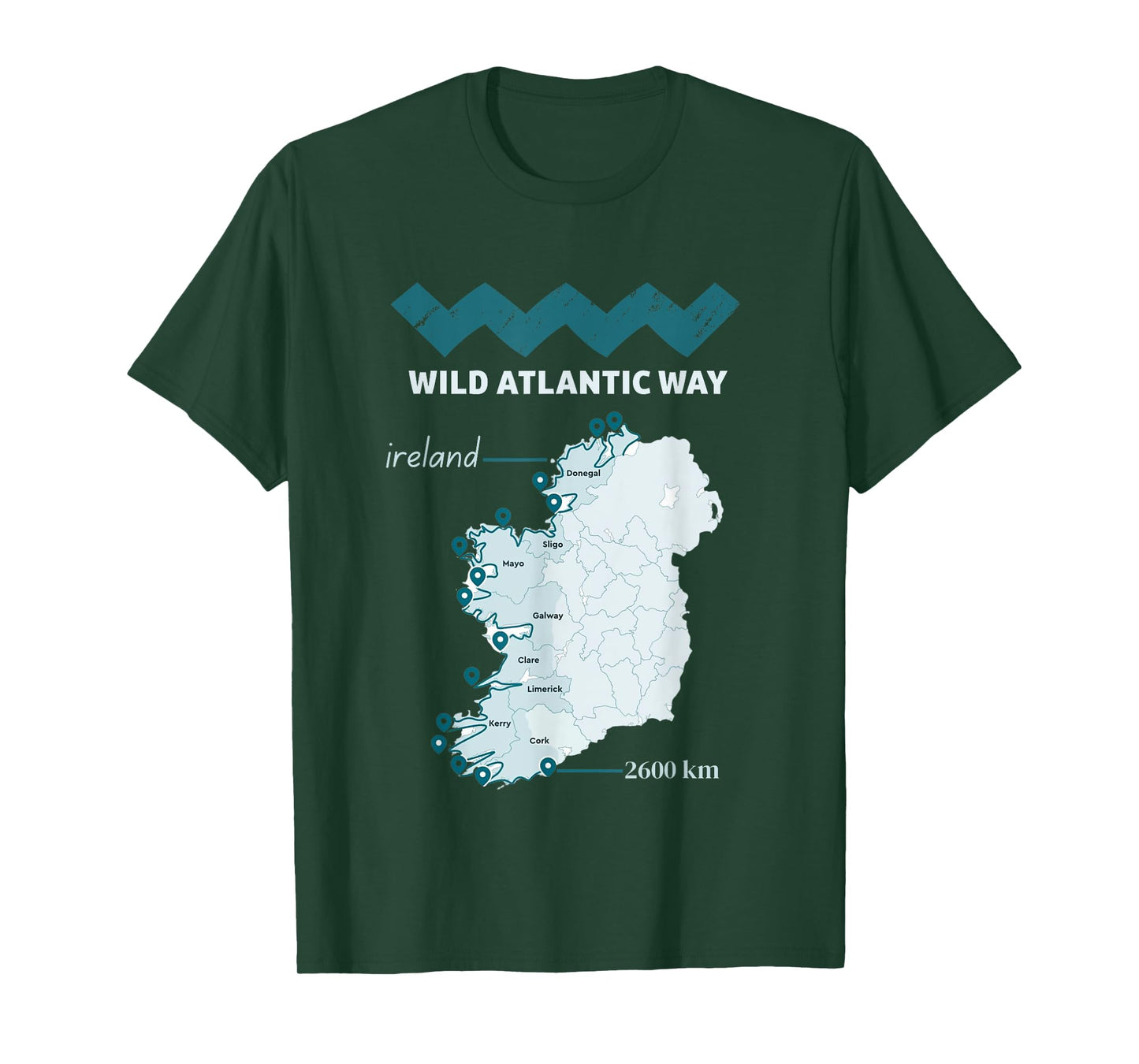 The wild atlantic way ireland coastal route map, west coast T-Shirt