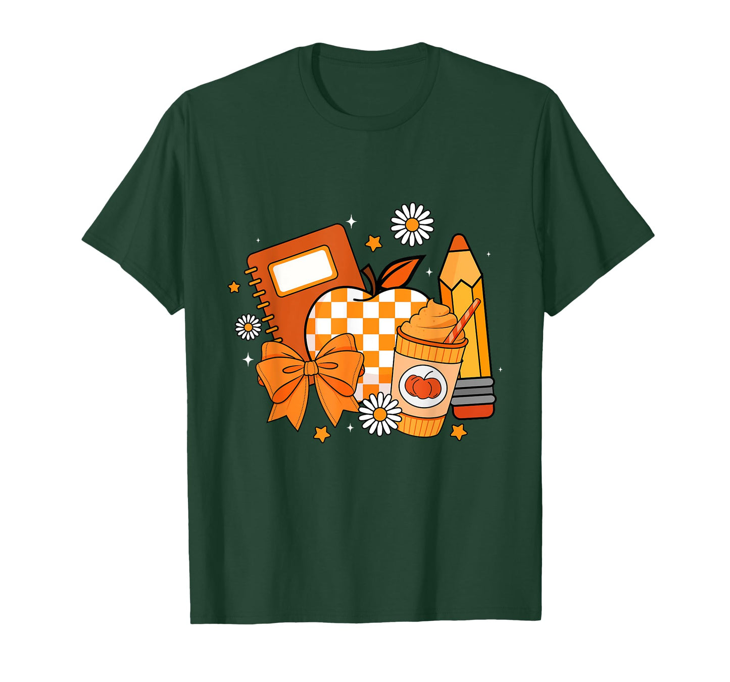 Retro Coquette Bow Pencil Teacher Fall Season Thanksgiving T-Shirt