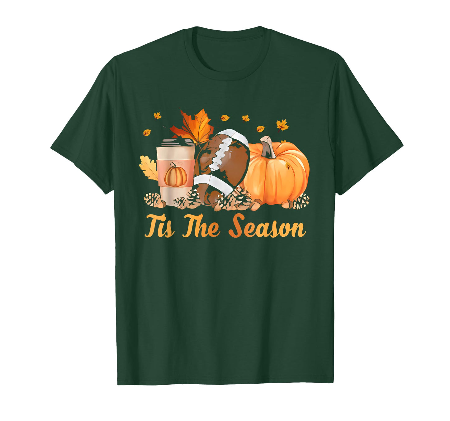 Tis The Season Football Coffee Latte Leaves Hello Pumpkin T-Shirt