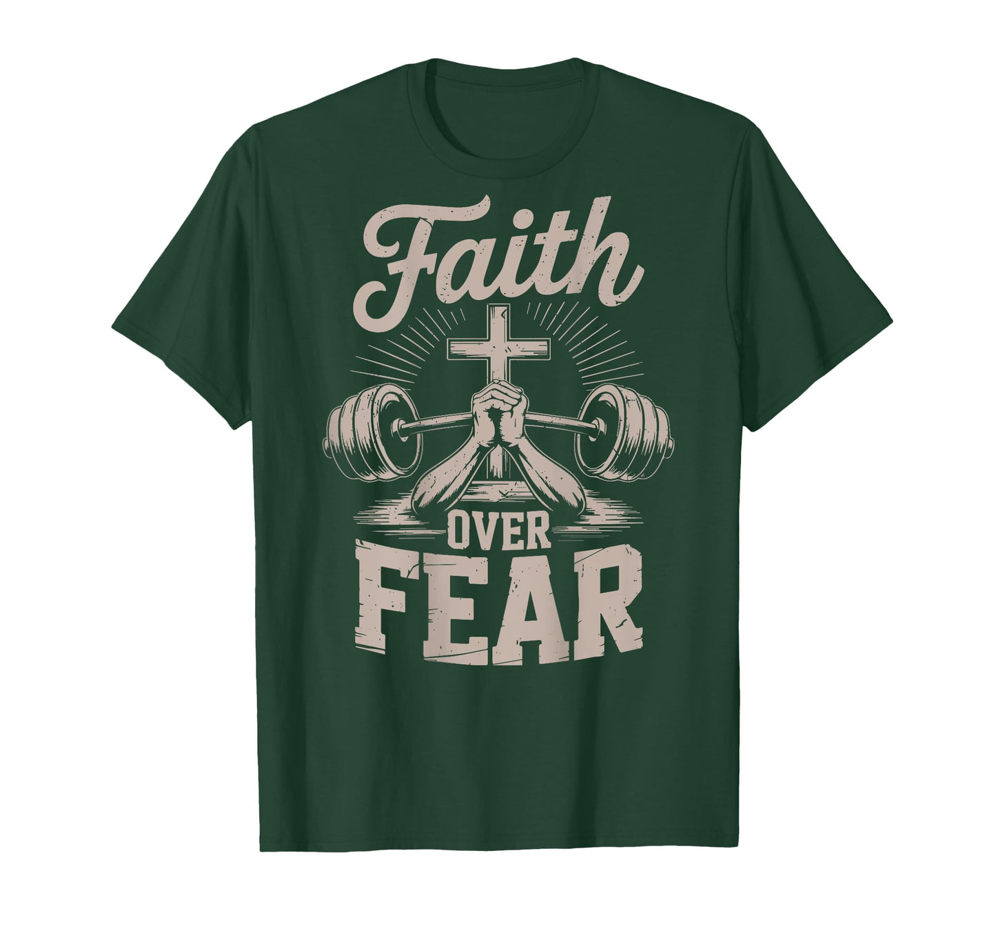 Men's Faith Over Fear Christian Workout Gym Graphic On Back T-Shirt