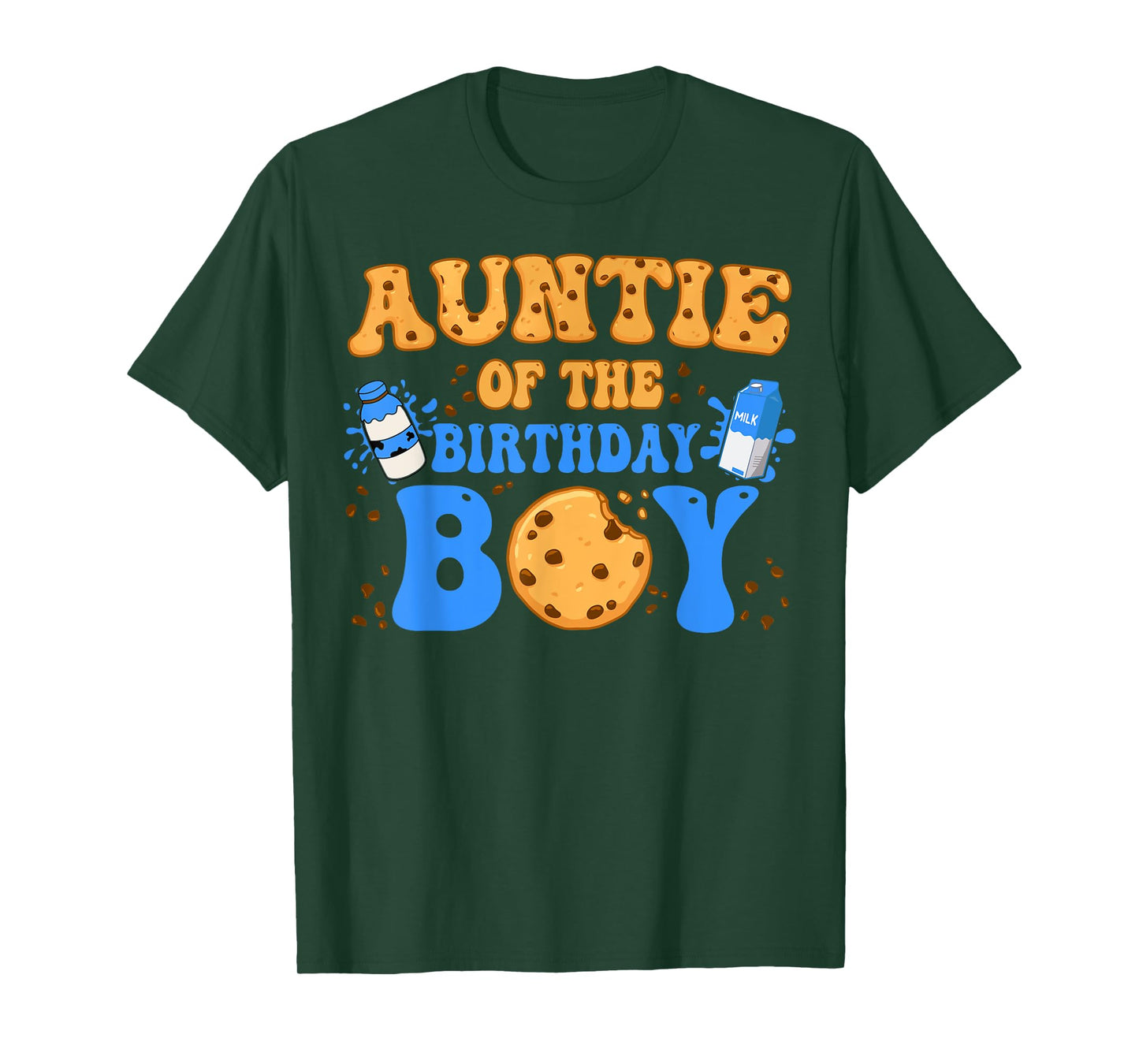 Auntie Of The Birthday Boy Milk and Cookies Lover T-Shirt