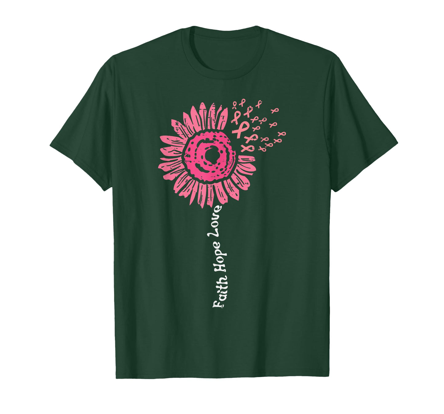 Faith Hope Love Flower Pink Ribbon Breast Cancer Awareness T-Shirt