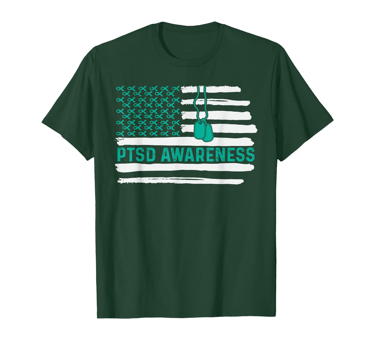 PTSD Awareness US Flag Teal Ribbon PTSD Veteran Men Women T-Shirt