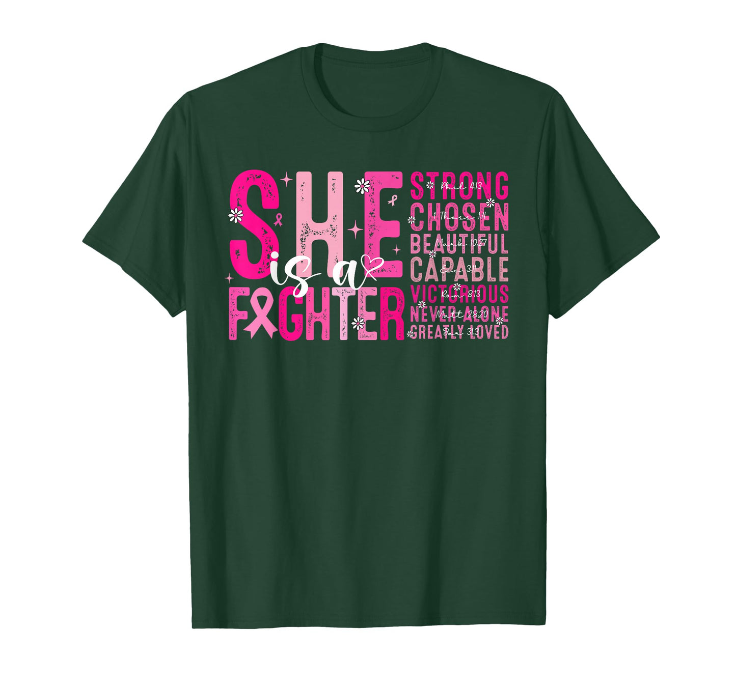She Is A Fighter Strong Chosen Pink Breast Cancer Awareness T-Shirt