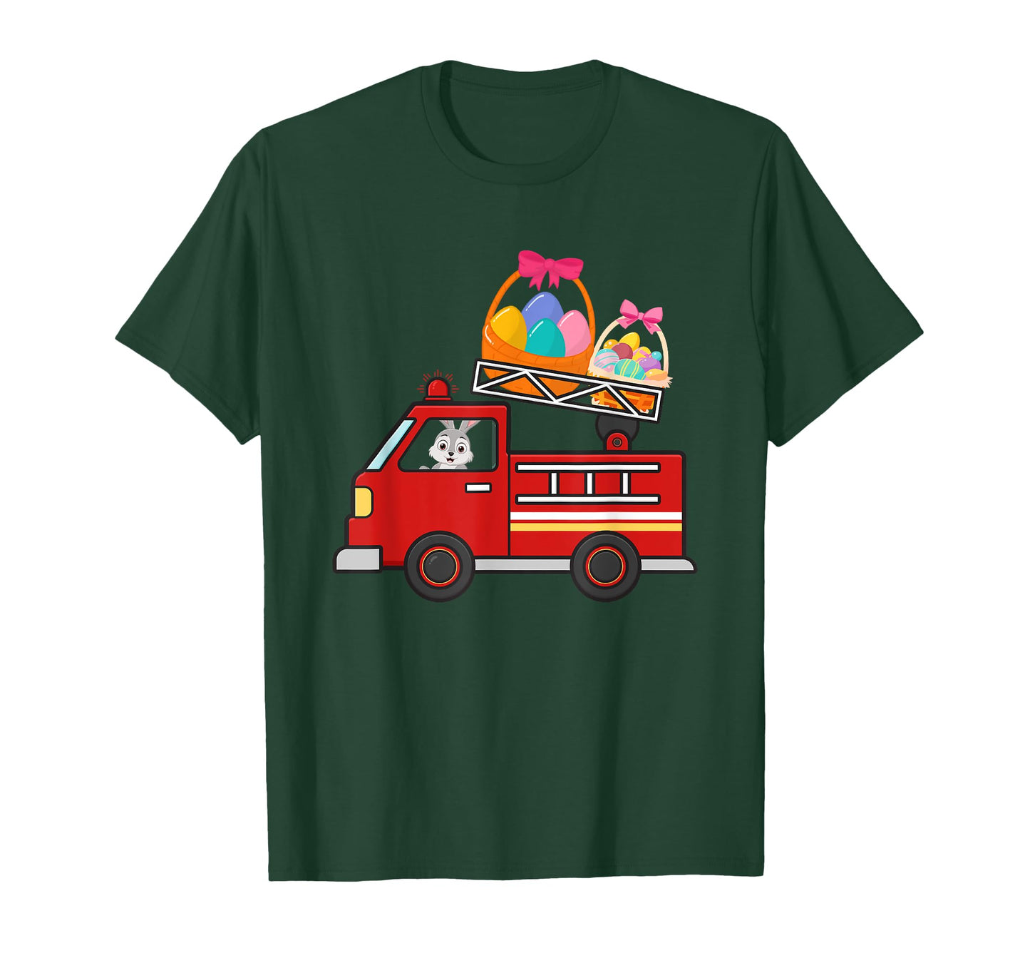 Bunny Riding Firetruck Easter Day Firefighter Happy Easter T-Shirt