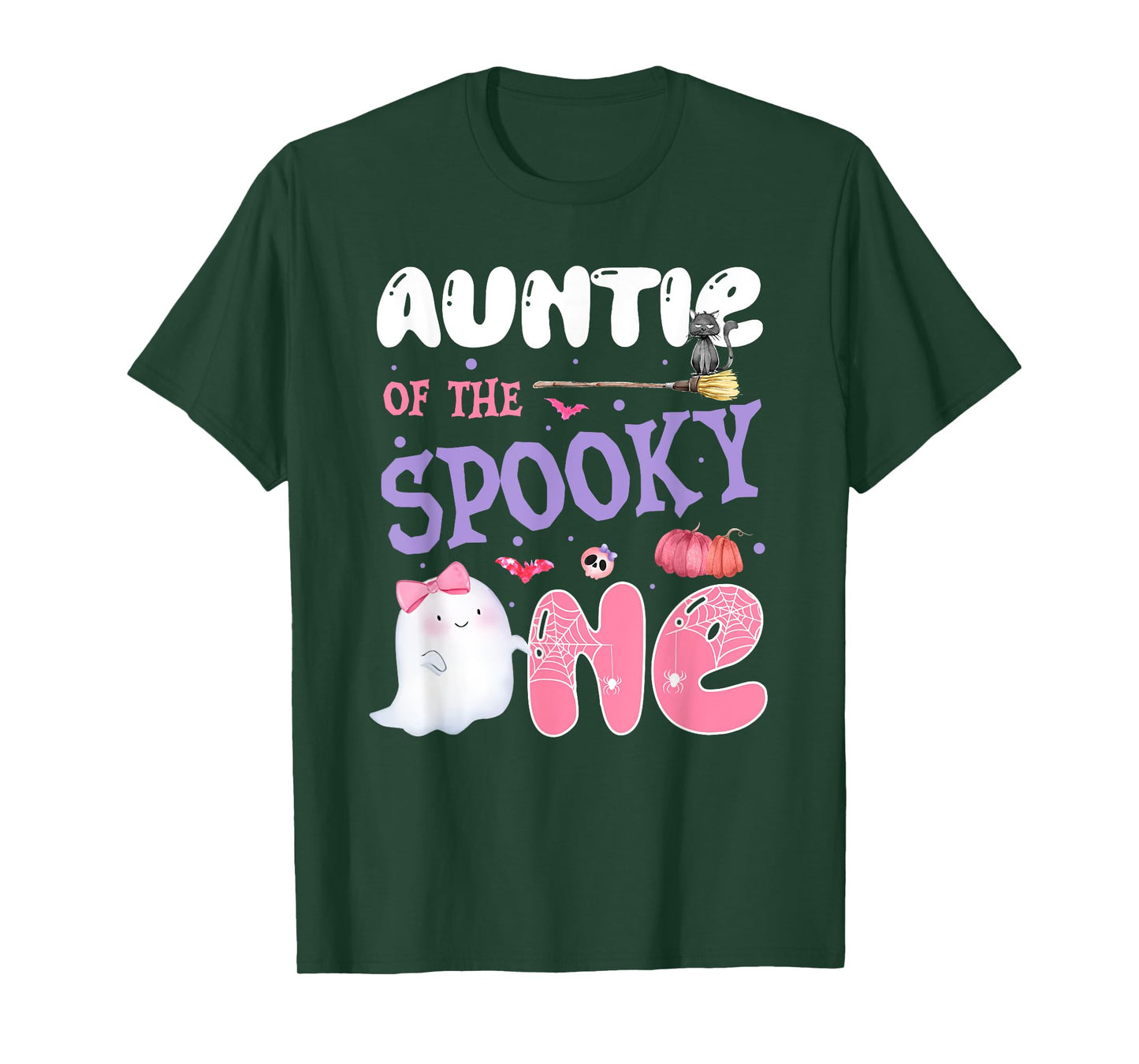 Auntie Of The Spooky One 1st Birthday Halloween Pink Ghost T-Shirt