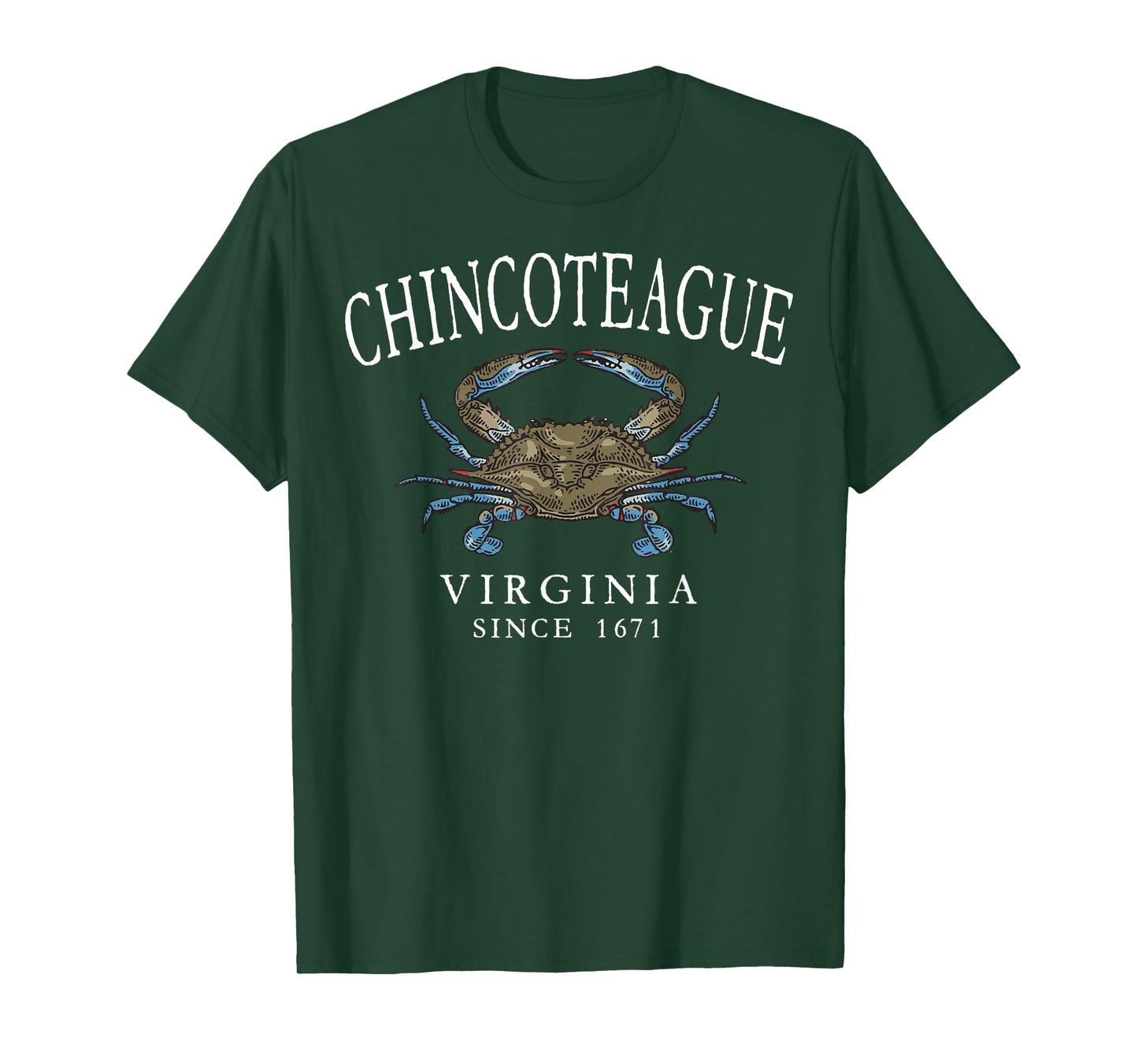 Chincoteague Virginia Blue Crab Since 1671 White Letters T-Shirt