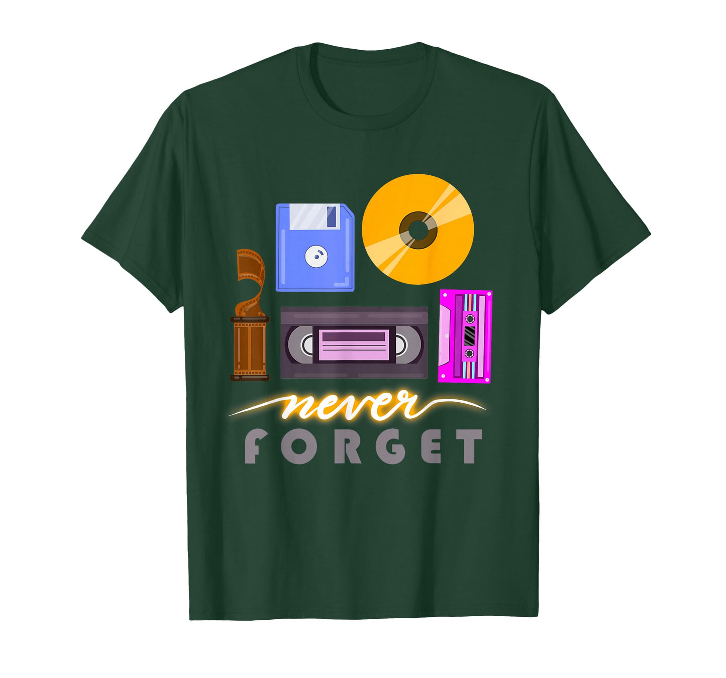 A Good Apparel Co. Never Forget Retro Vintage Cassette Tape Floppy Disk VHS CD Unisex-Adults T-Shirt