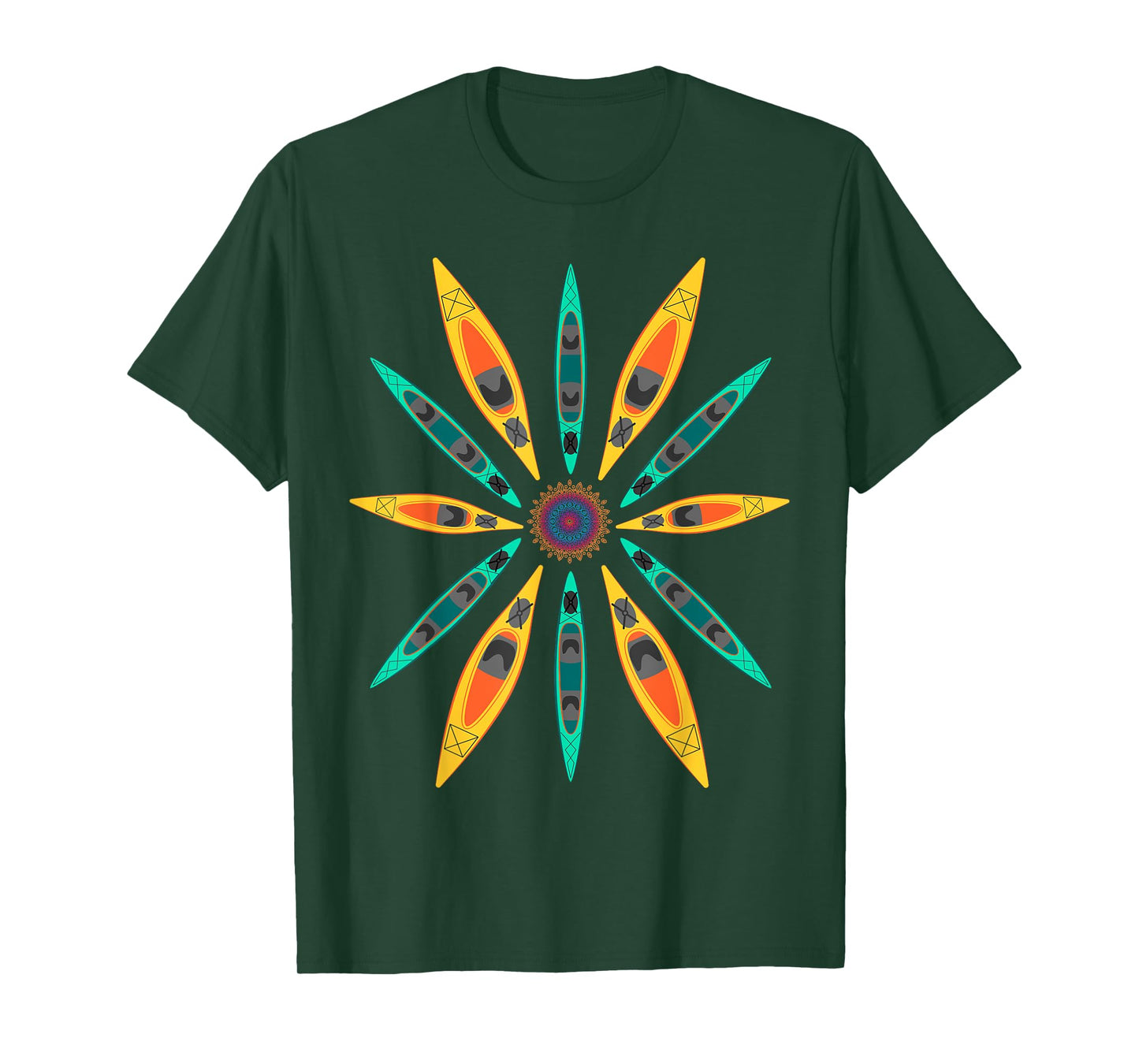 Kayaks and Paddles Around the Sun, Kayakers Mandala Design T-Shirt