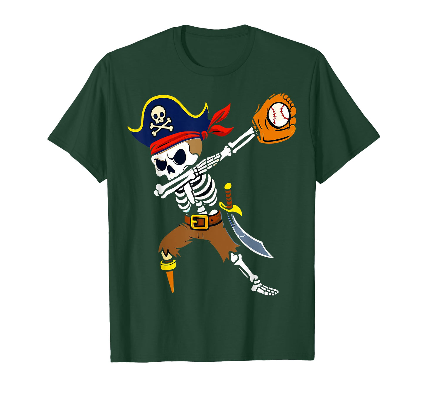Dabbing Pirate Skeleton Baseball Funny Halloween T-Shirt
