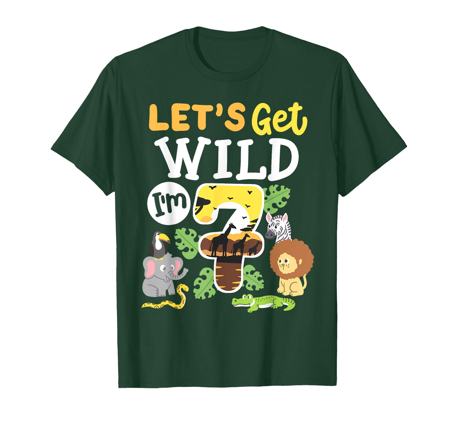 Jungle Safari Let's Get Wild 7th Birthday Zoo 7 Year Old Kid T-Shirt