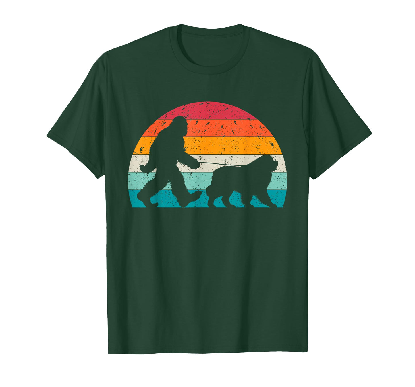 Bigfoot Walking a Dog Funny Newfie Lovers Dog Dad T-Shirt for Men Women Kids