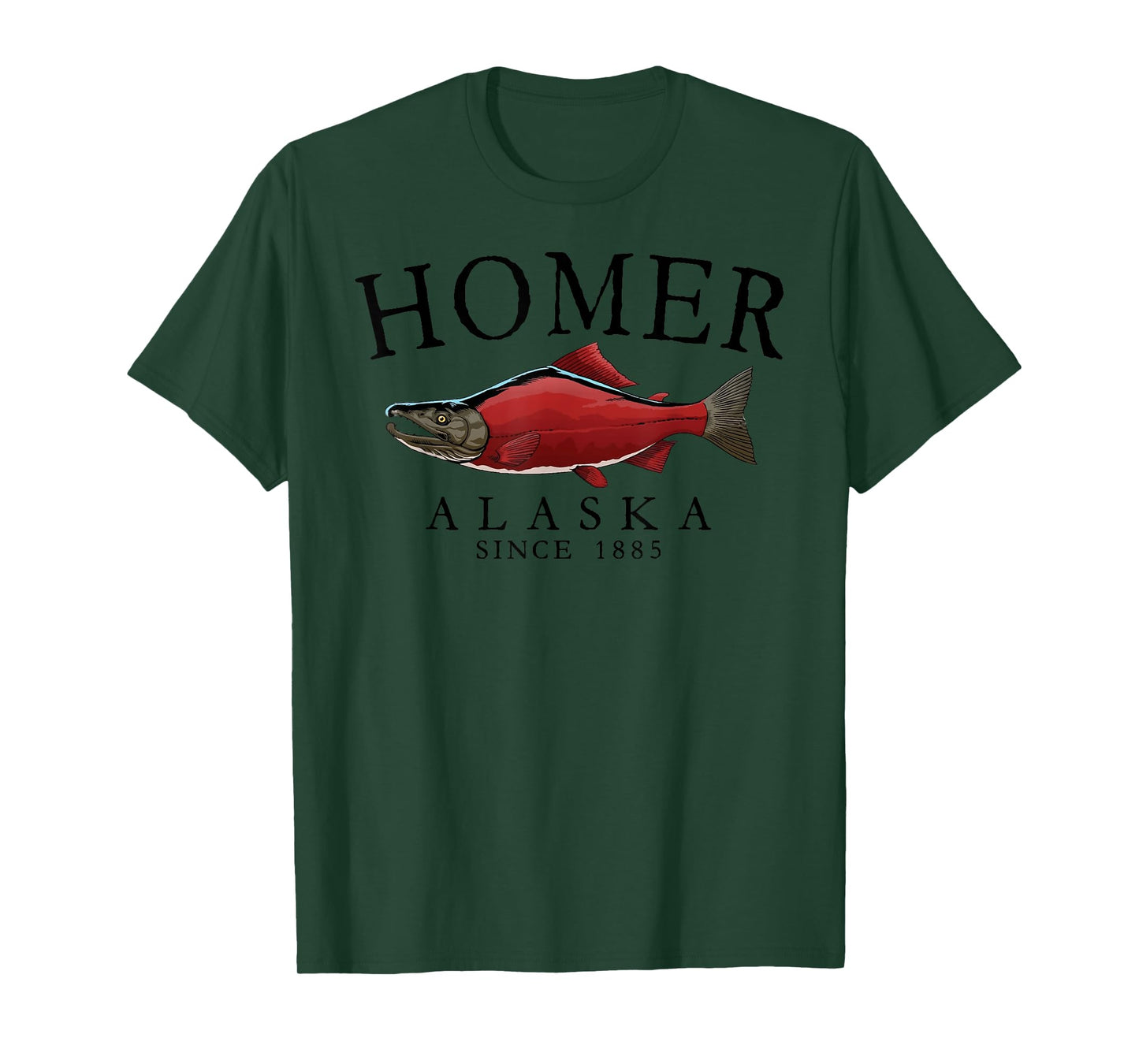 Homer Alaska Salmon Since 1885 Arched Black Letters T-Shirt