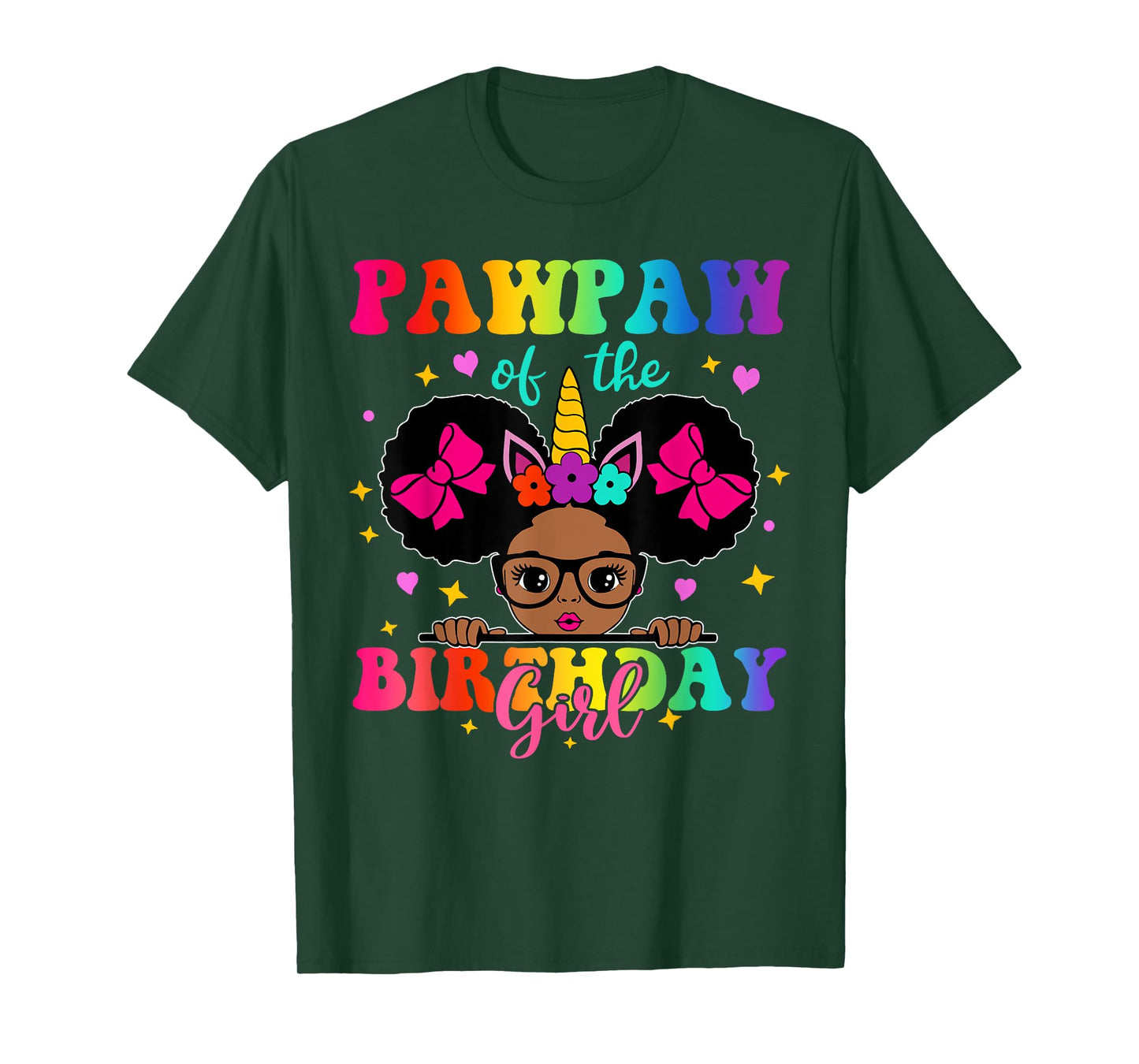 Pawpaw of The Birthday Girl Princess Afro Melanin Unicorn T-Shirt