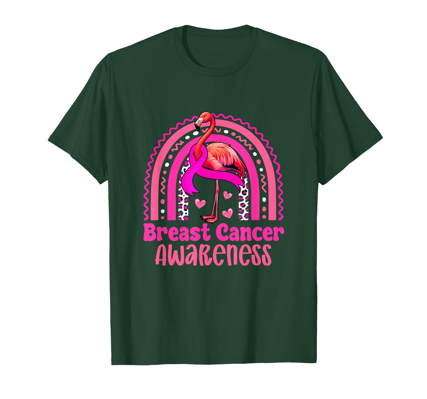 Breast Cancer Awareness Pink Ribbon Flamingo Leopard Rainbow T-Shirt