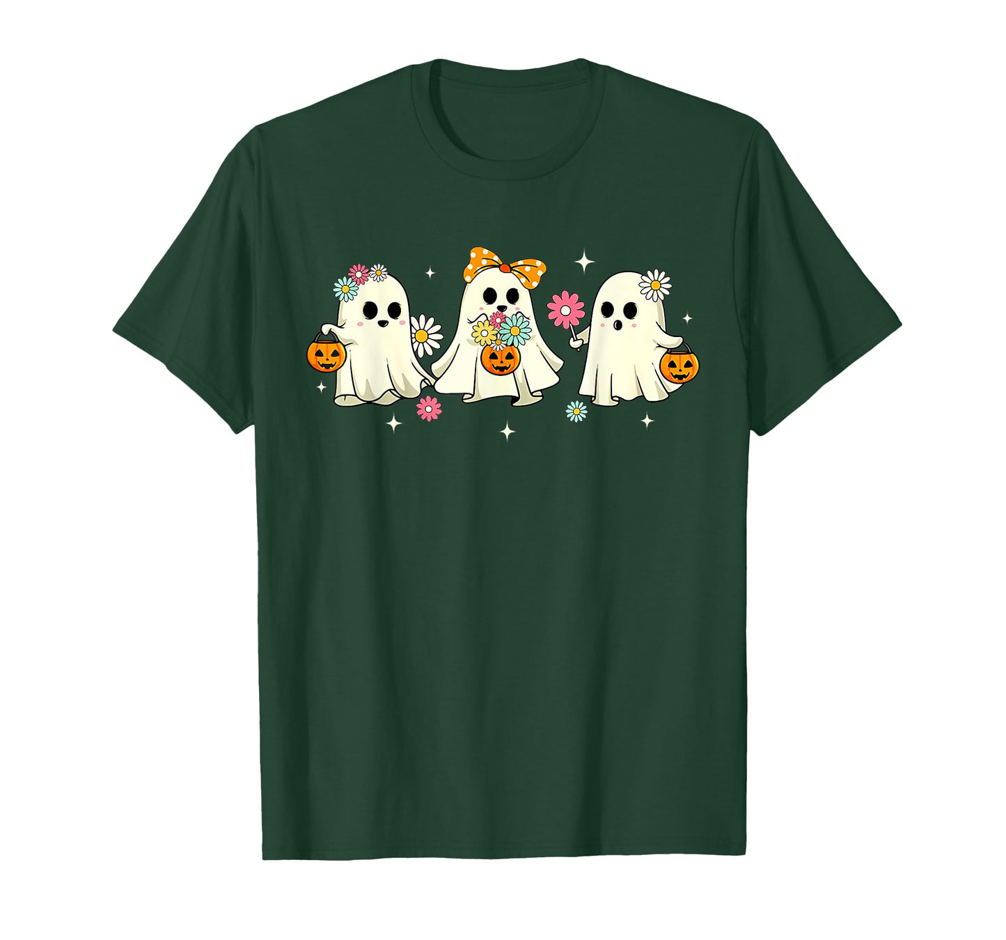 Cute Ghost Floral Groovy Vintage Halloween Spooky Season T-Shirt