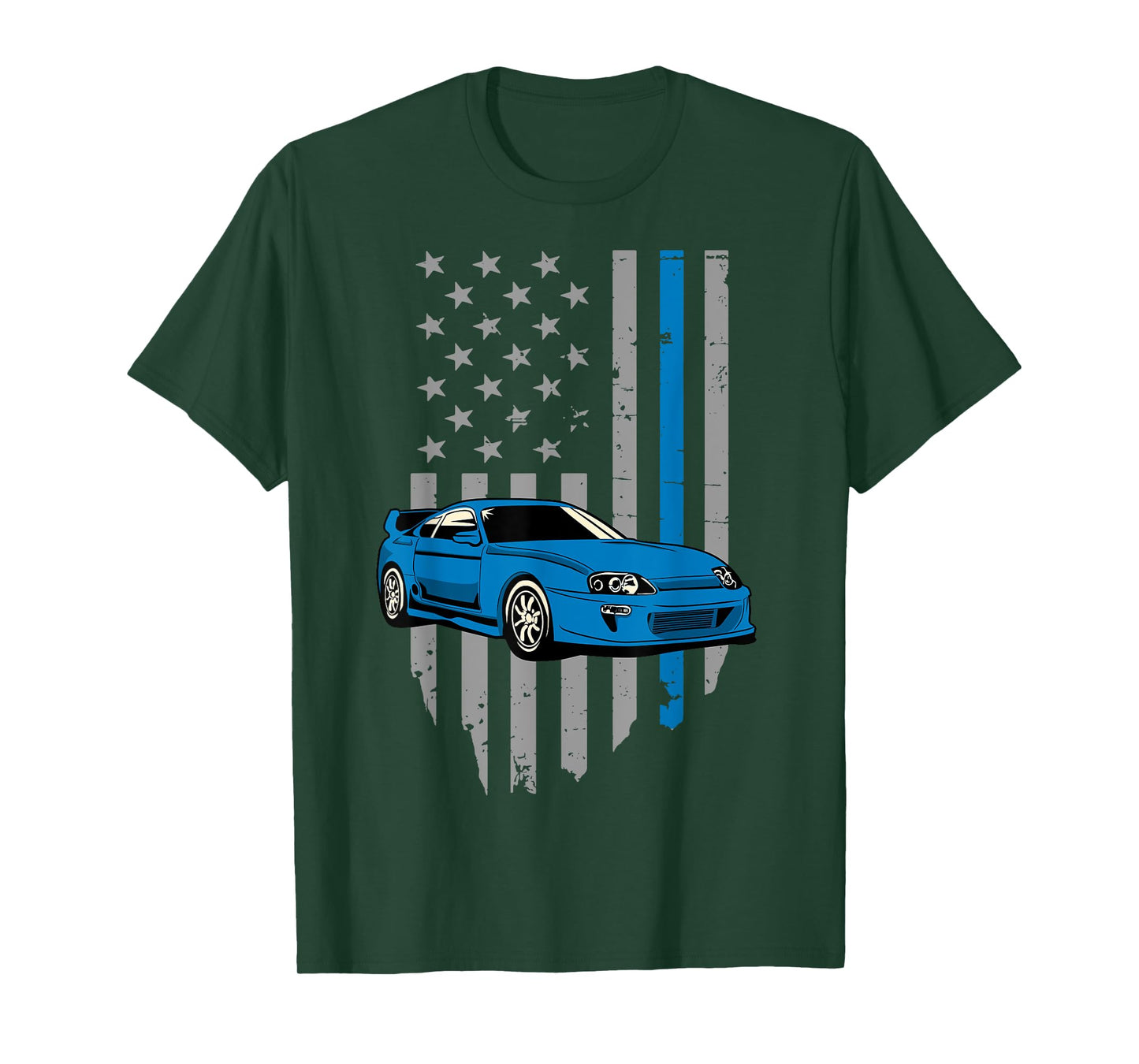 USA Flag Bleu Mk4 JDM Tokyo Supra Drift Car Street Racing T-Shirt for Women Girls Kids Men