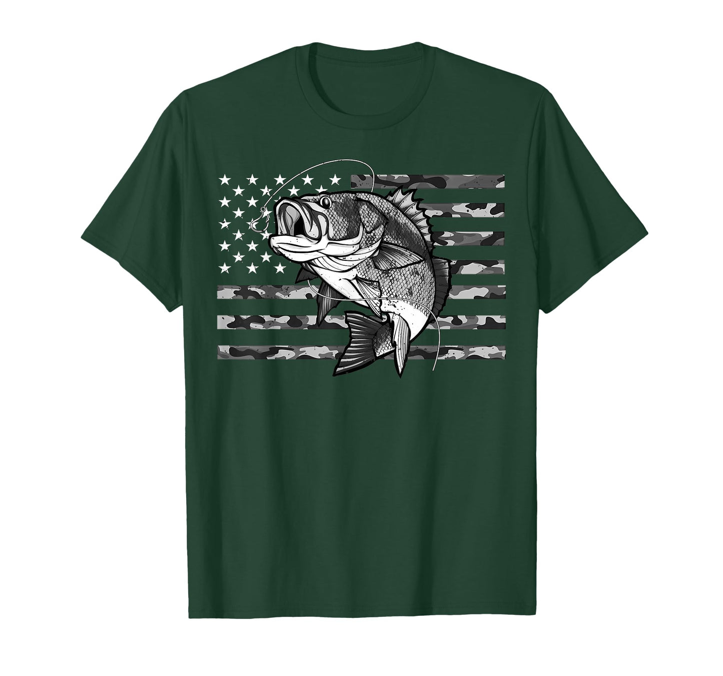 Fishing Camouflage US Camo American Flag Bass Fish Fisherman T-Shirt