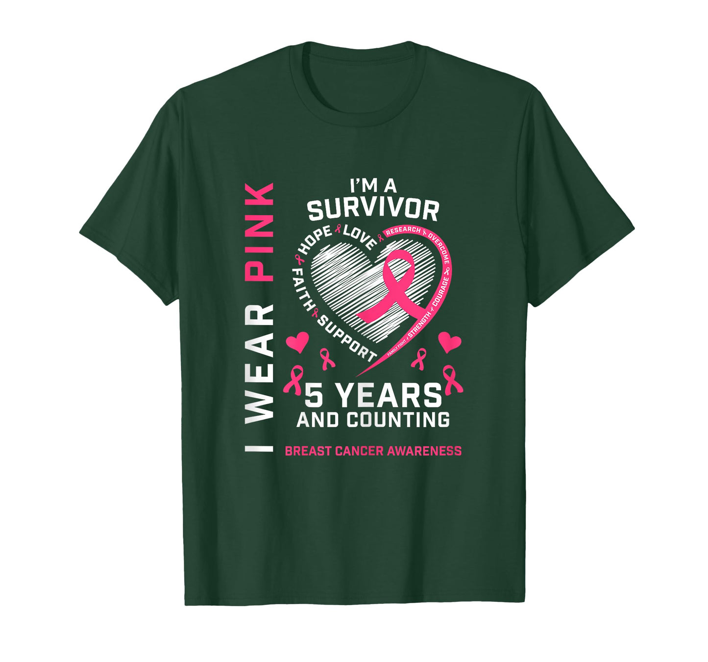 5 Years Cancer Free I Wear Pink I'm A Breast Cancer Survivor T-Shirt