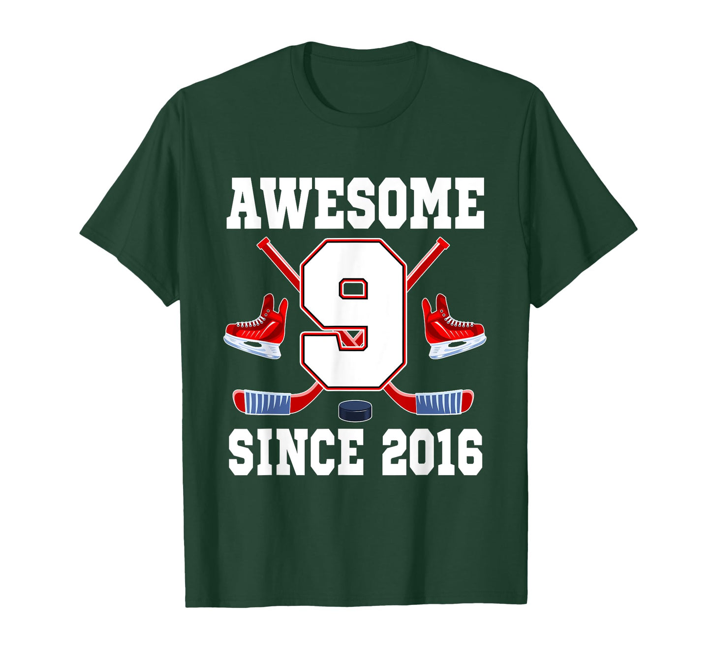 9 Year Old Birthday Ice Hockey Theme Awesome Since 2016 T-Shirt