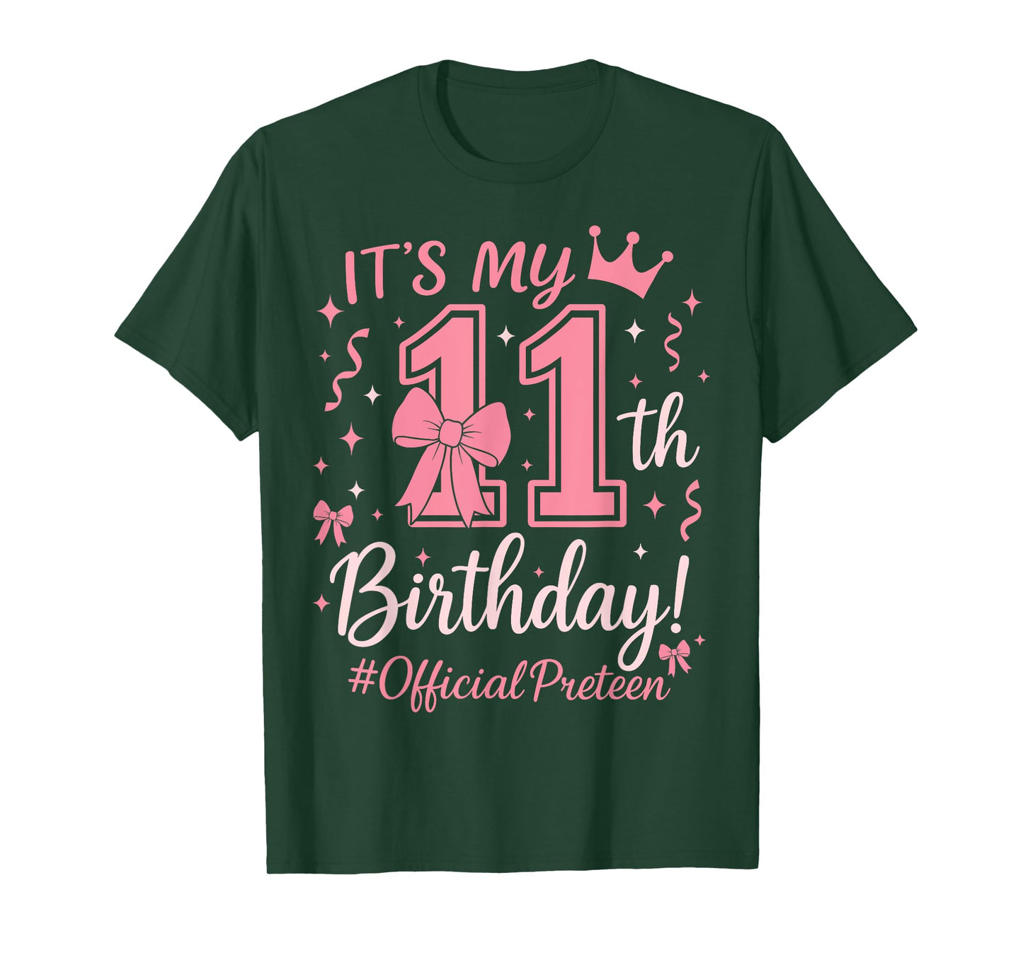Girl Official Preteen Pink Coquette Bow Its My 11th Birthday T-Shirt