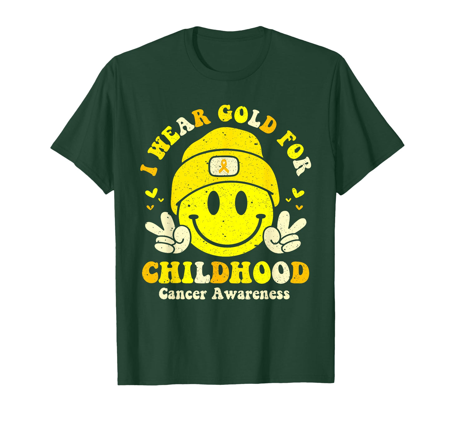 Retro I Wear Gold For Childhood Cancer Awareness Gold Ribbon T-Shirt