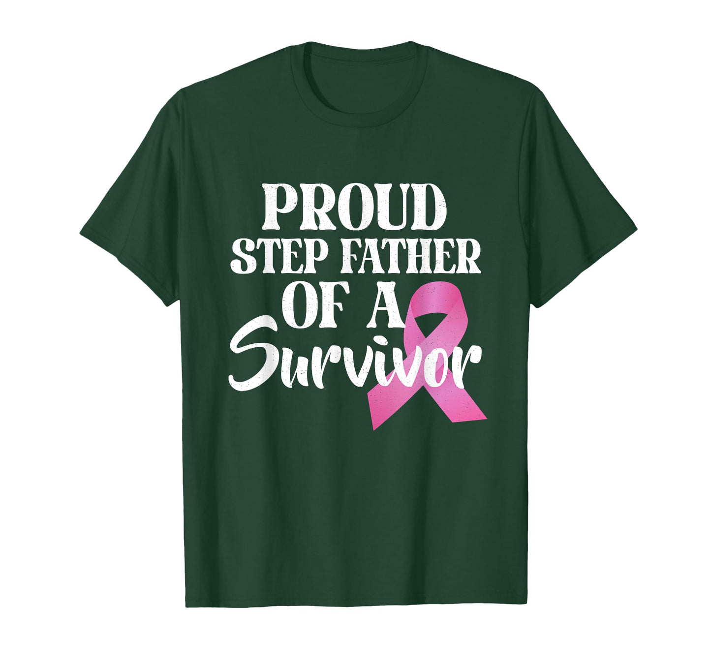 Proud Step Father Of A Survivor Breast Cancer Pink Ribbon T-Shirt