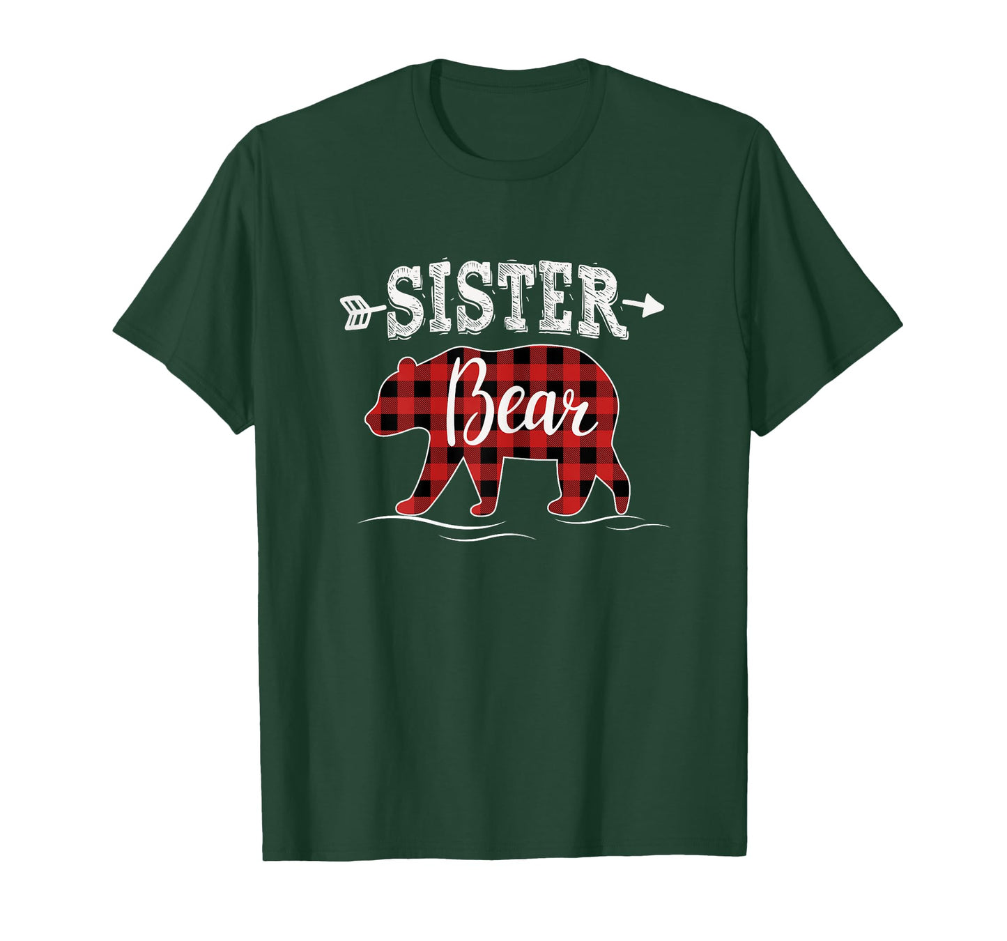 Cute Sister Bear Dark Red Pleid Xmas Pajama Family Girl T-Shirt