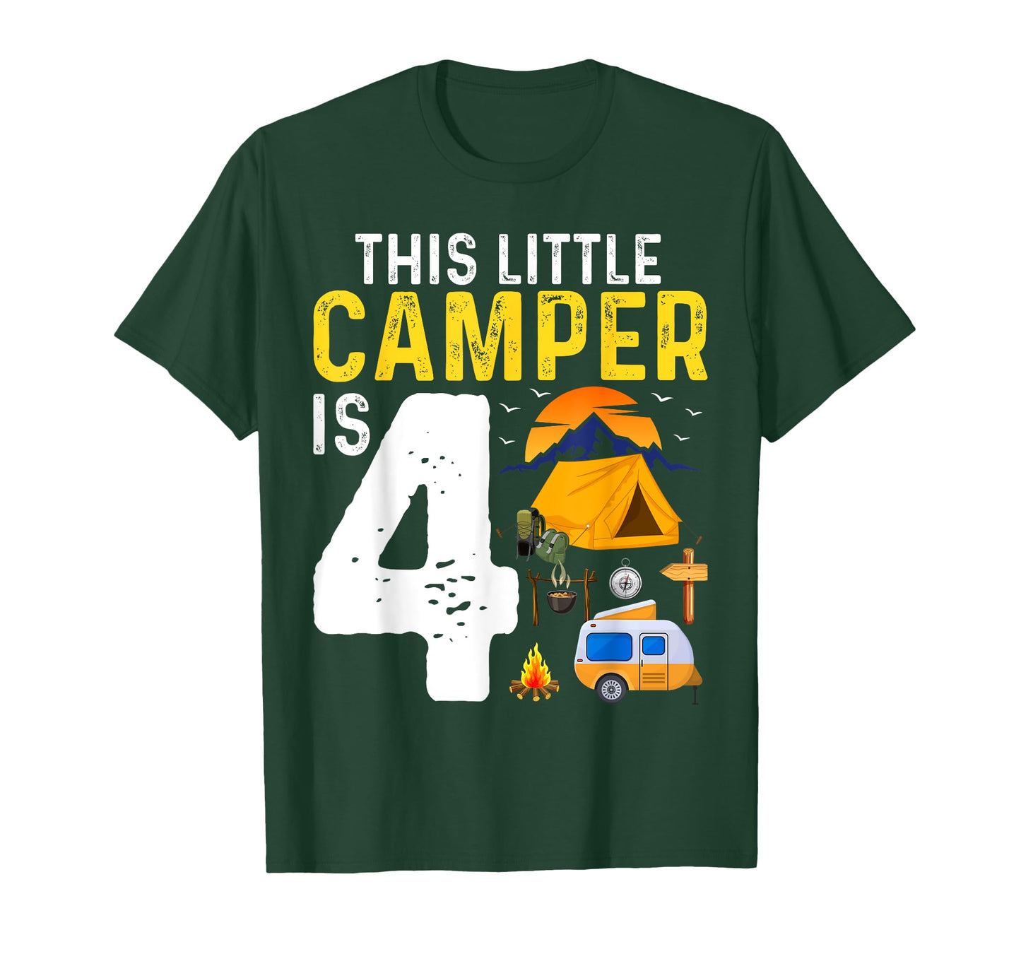 Kids Funny 4th Camping Birthday Camper Lover 4 Year Old T-Shirt