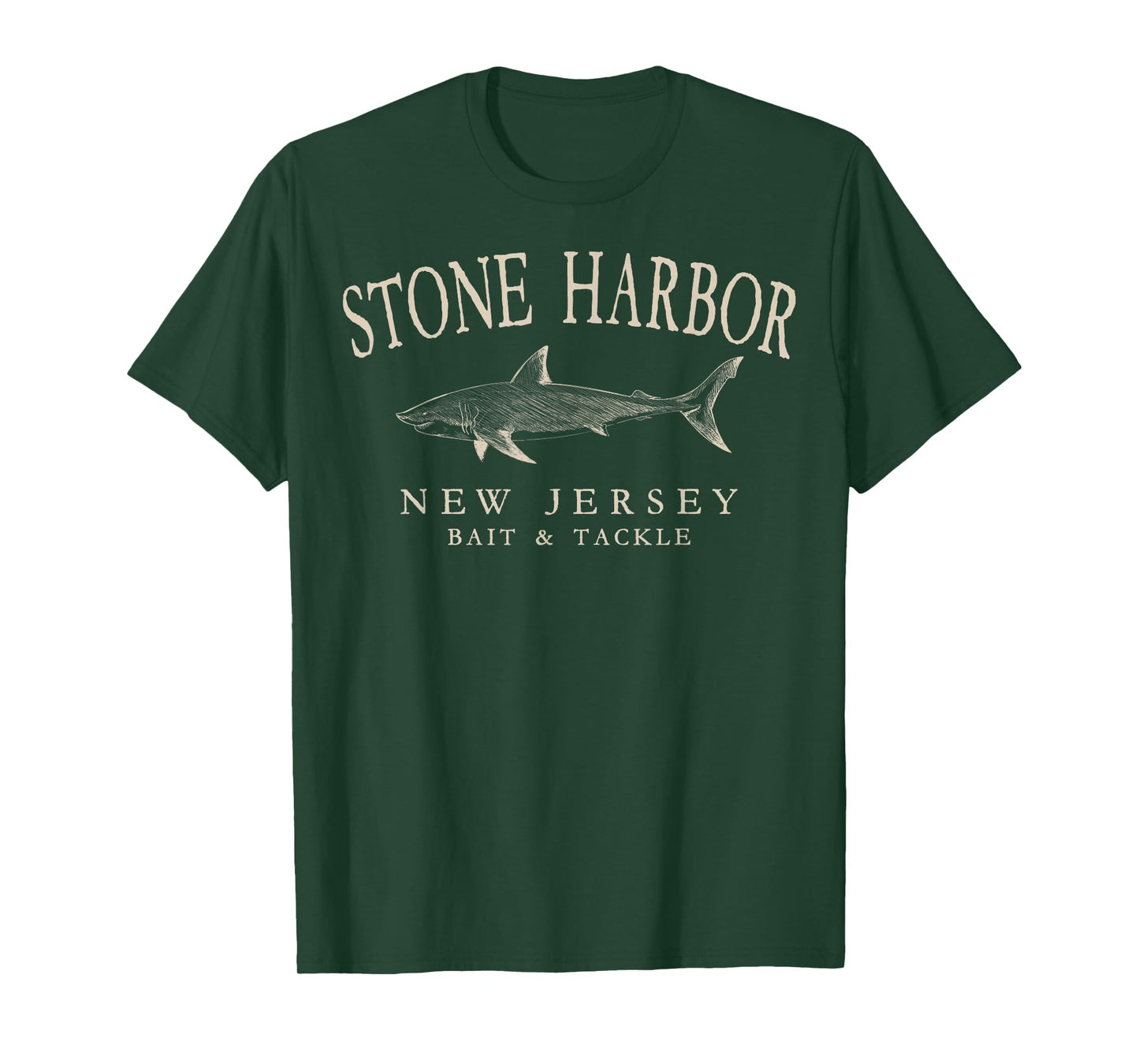 Stone Harbor New Jersey Shark Arched Antique White Letters T-Shirt