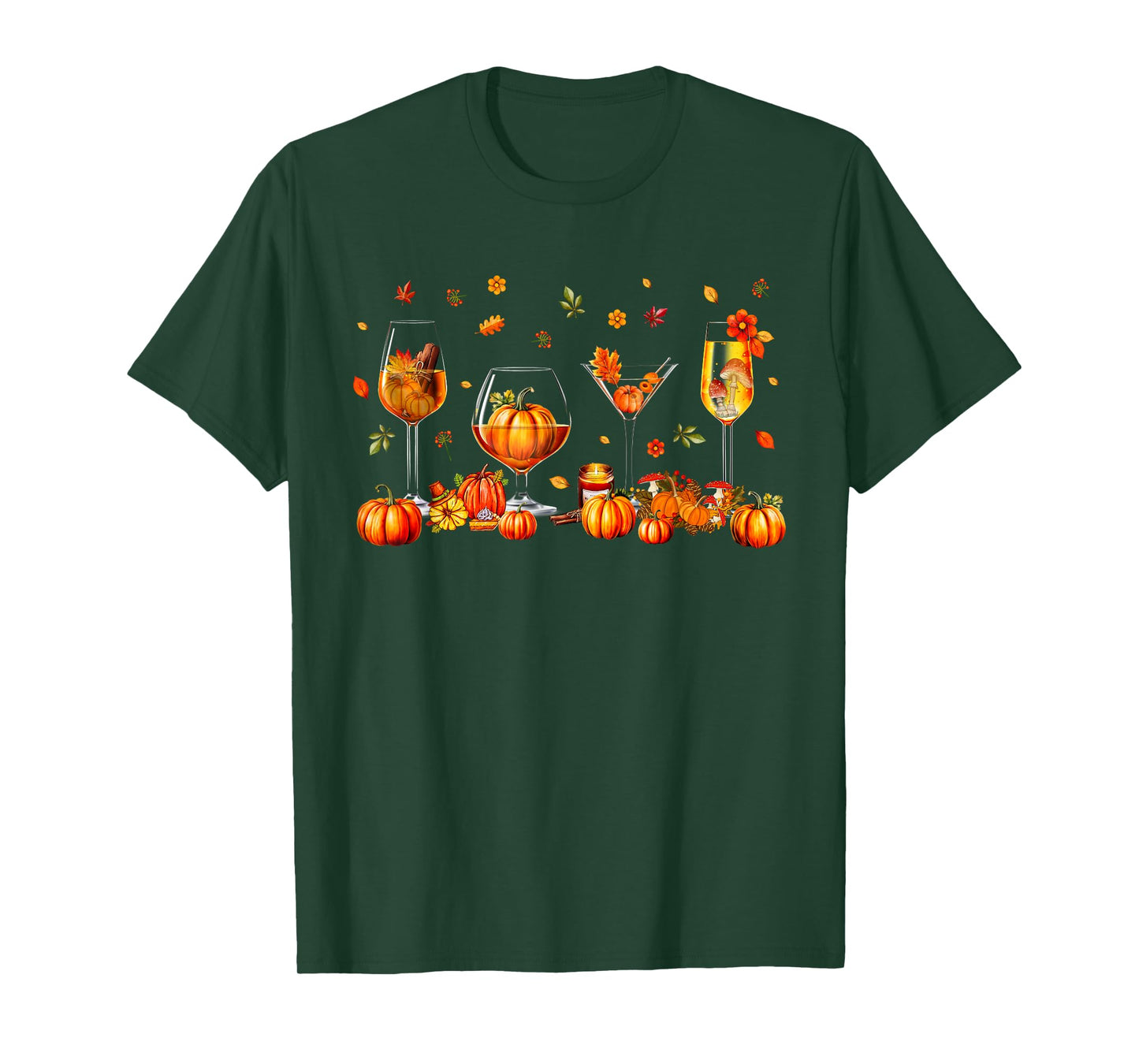 Wine Glasses Drinking Party Pumpkin Fall Season Thanksgiving T-Shirt