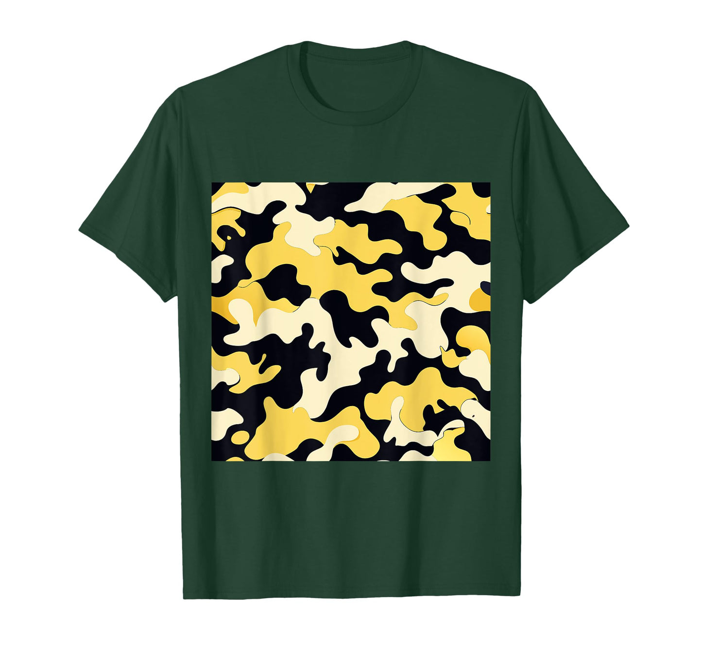 BY CRADOX CREATIVE Yellow Cream and Black Camouflage Art Pretty Pattern Camo T-Shirt, Small