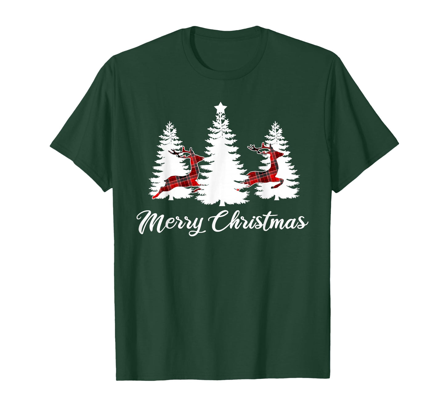 Merry Christmas Shirt for Women Buffalo Plaid Reindeer Tree T-Shirt