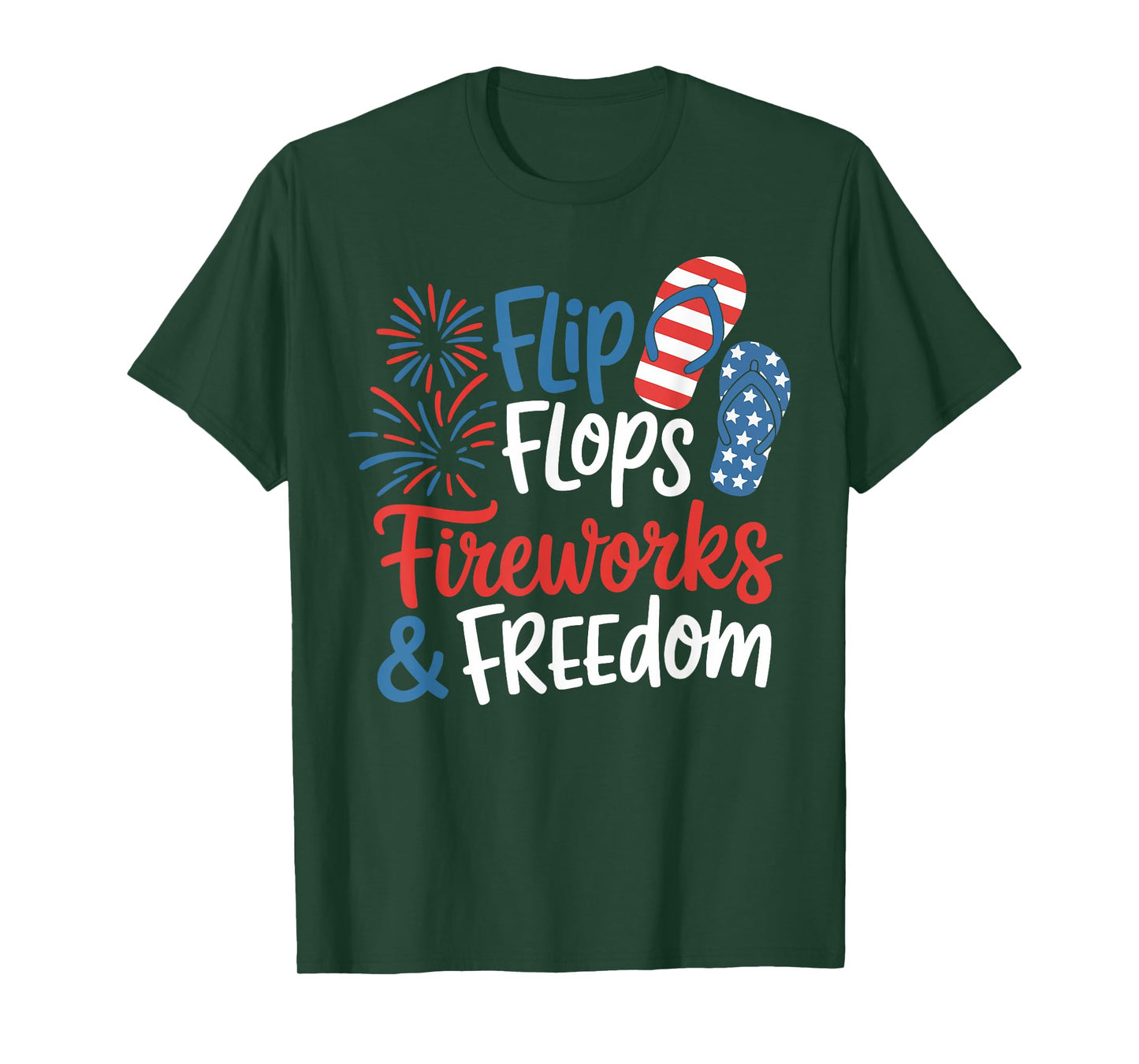 Flip Flops Fireworks and freedom USA Patriotic American Flag T-Shirt