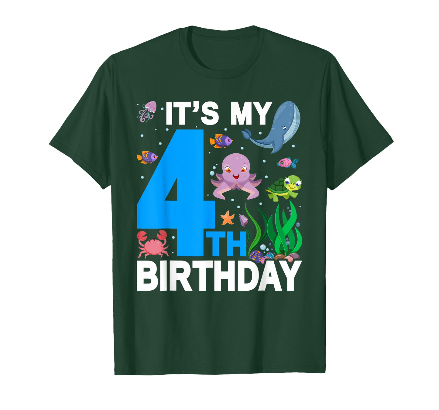 It's My 4th Birthday Party Ocean 4 Years Old Sea Fish B-Day T-Shirt