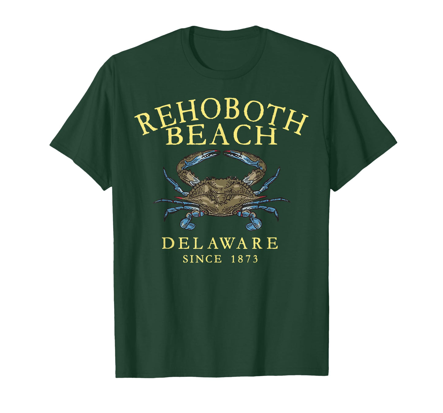 Rehoboth Beach Delaware Blue Crab Since 1680 Arched Yellow T-Shirt