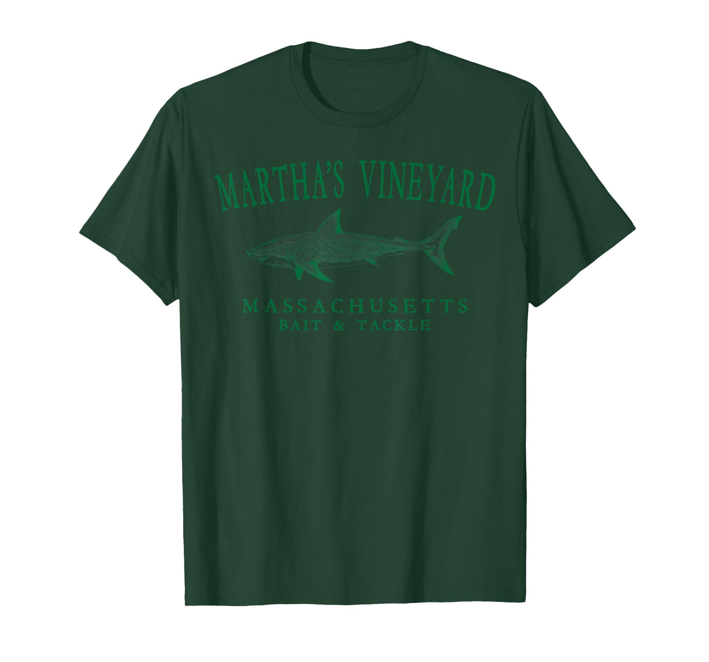 Martha's Vineyard Massachusetts Shark Retro Arched Green T-Shirt