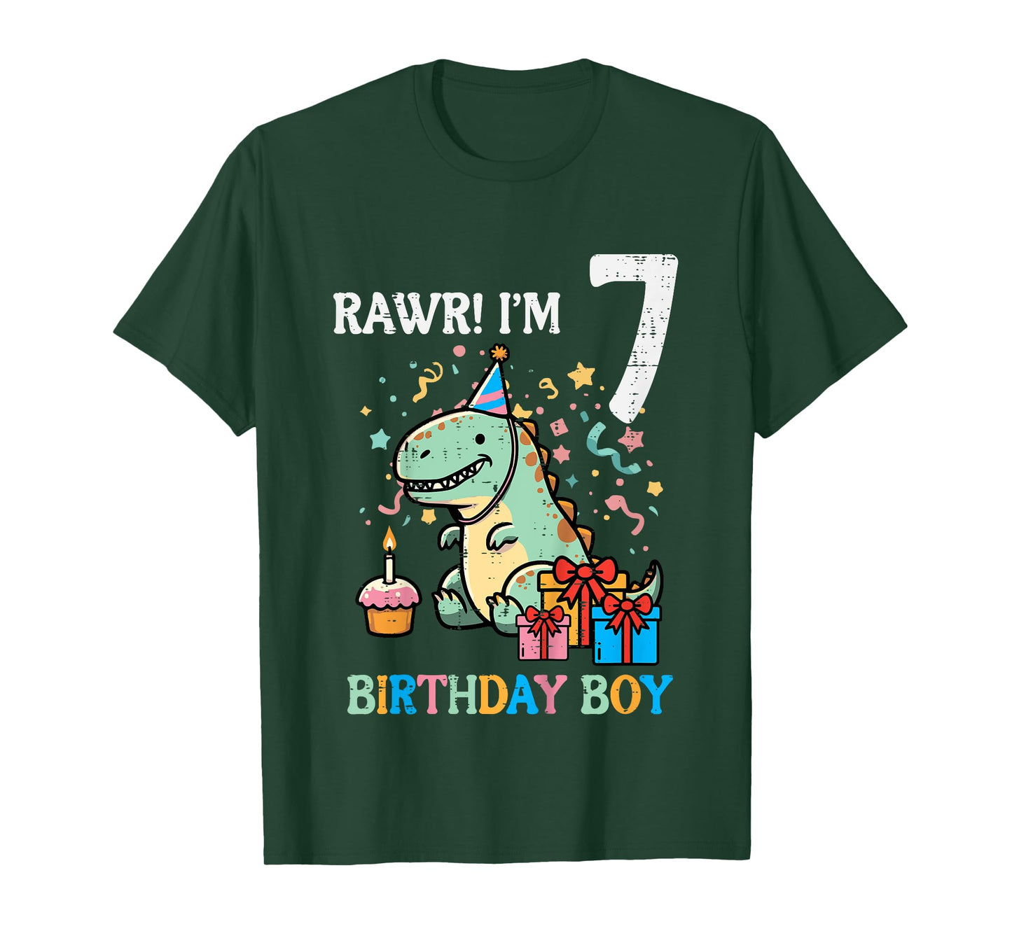 Kids Rawr Im 7 Dinosaur Birthday Boy Cute 7th Bday Trex Boys Kids T-Shirt