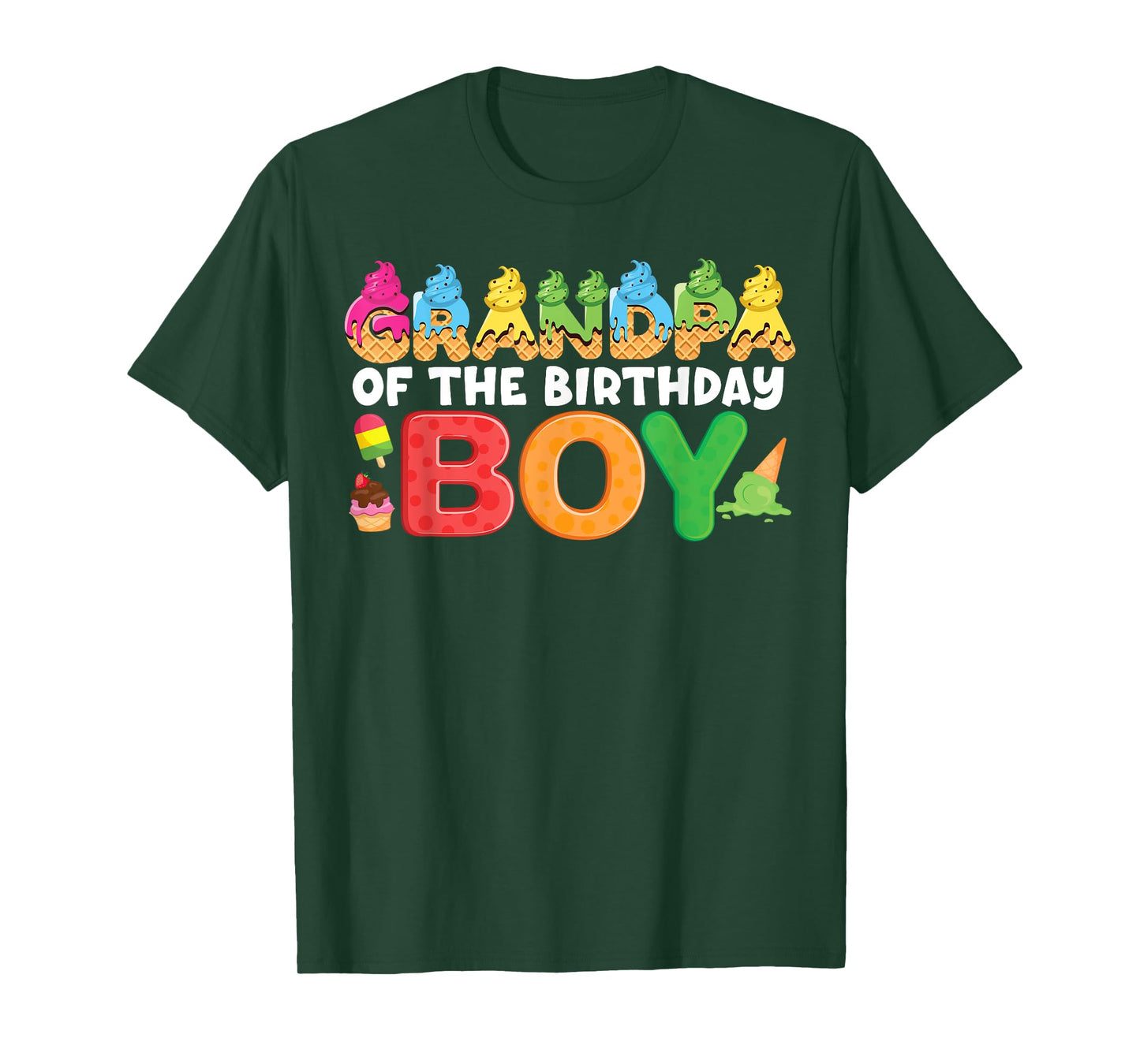 Grandpa Birthday Boy Kids Ice Cream Theme Party Summer T-Shirt