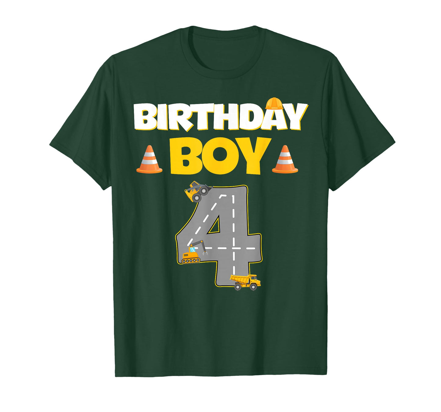 Kids 4th Birthday Boy Excavator Construction 4 Year Old Boys T-Shirt