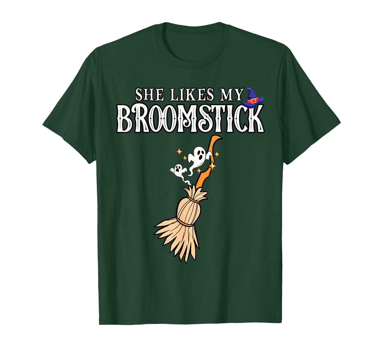 She Likes My Broomstick I Love Her Pumpkins Couple Halloween T-Shirt