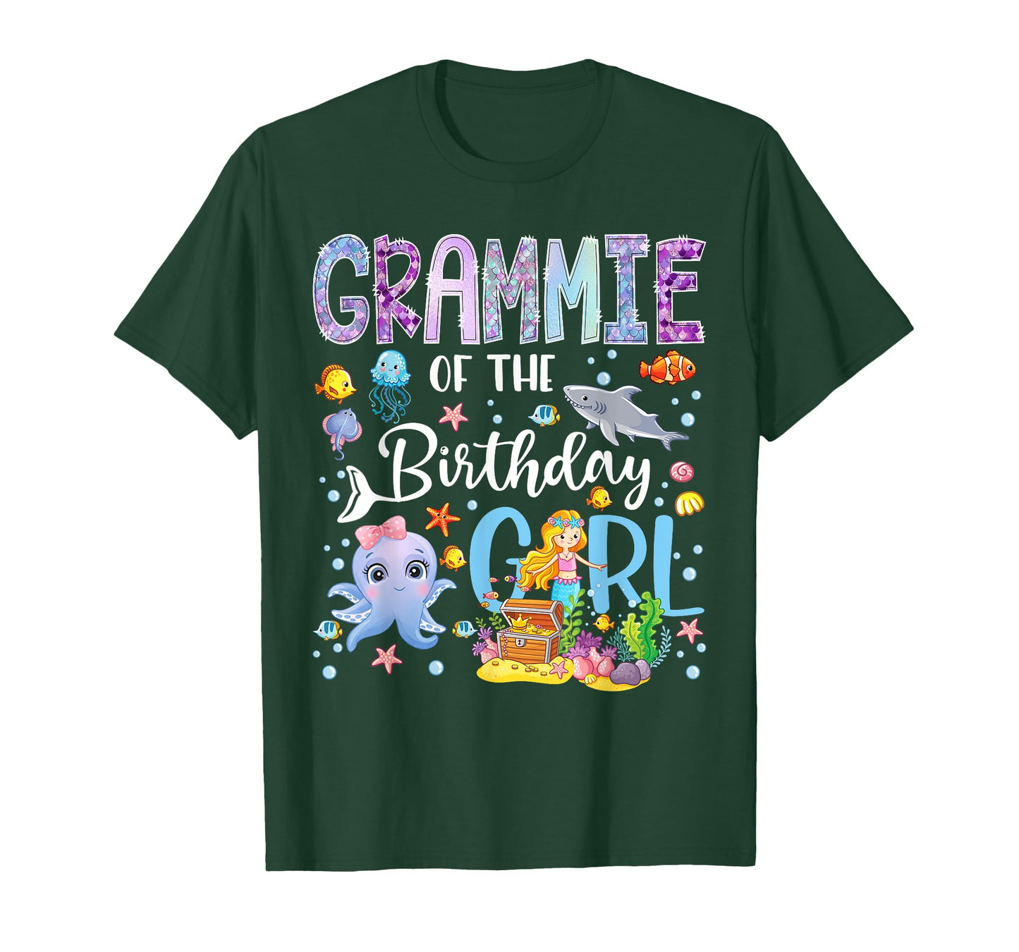 Grammie of The Birthday Girl Mermaid Ocean Aquarium T-Shirt