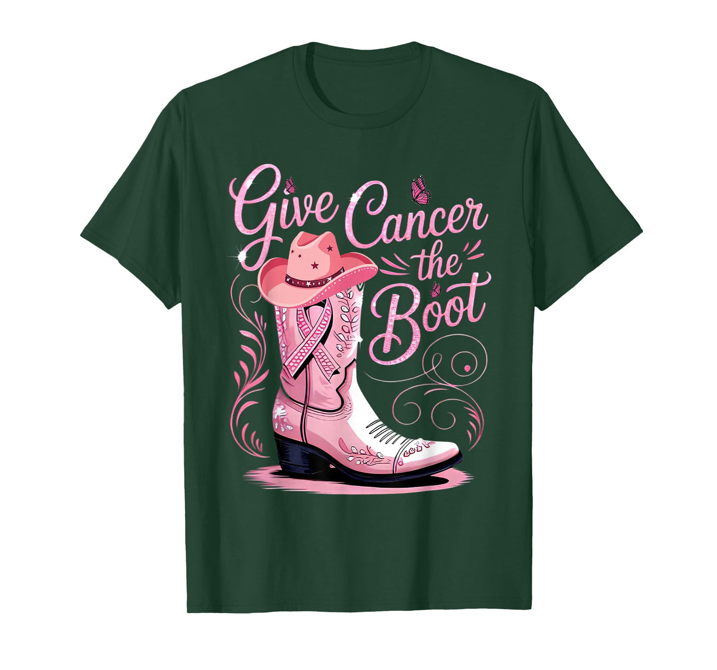 Give Breast Cancer The Boot Pink Ribbon Western Cowboy Boots T-Shirt