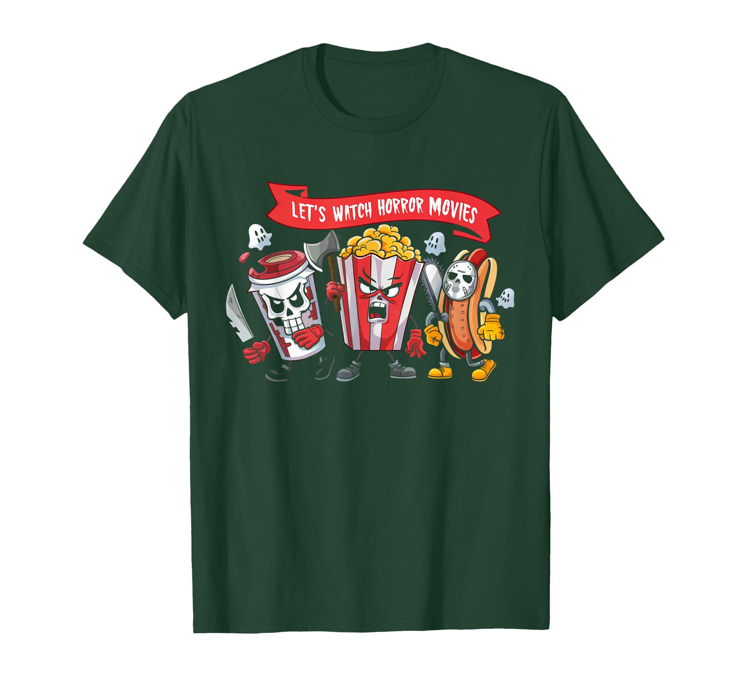 Lets Watch Horror Movies Lover Shirt Fun Halloween Skeleton T-Shirt
