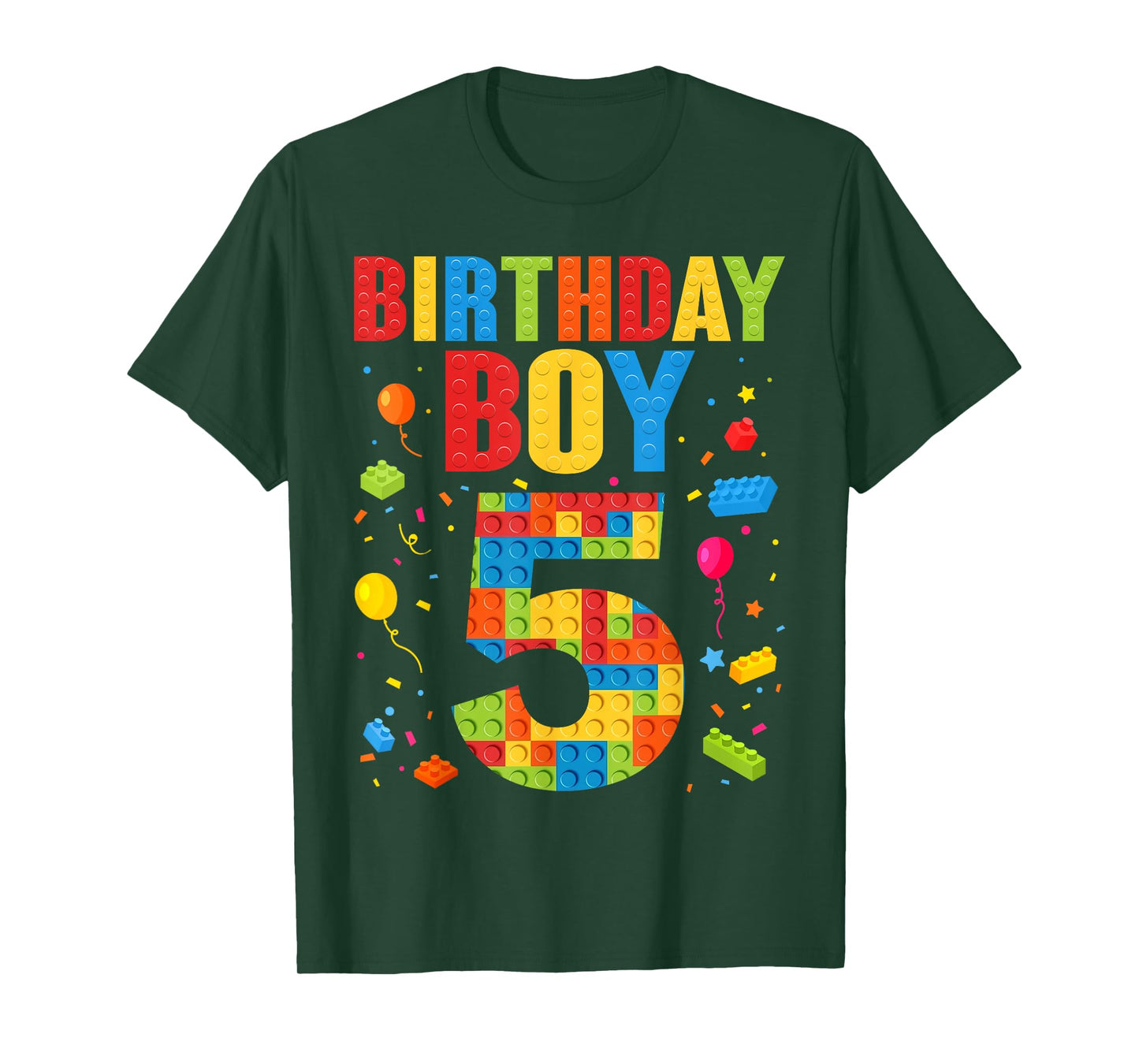 Birthday Boy 5 Year Old Building Blocks 5th Birthday Kids T-Shirt