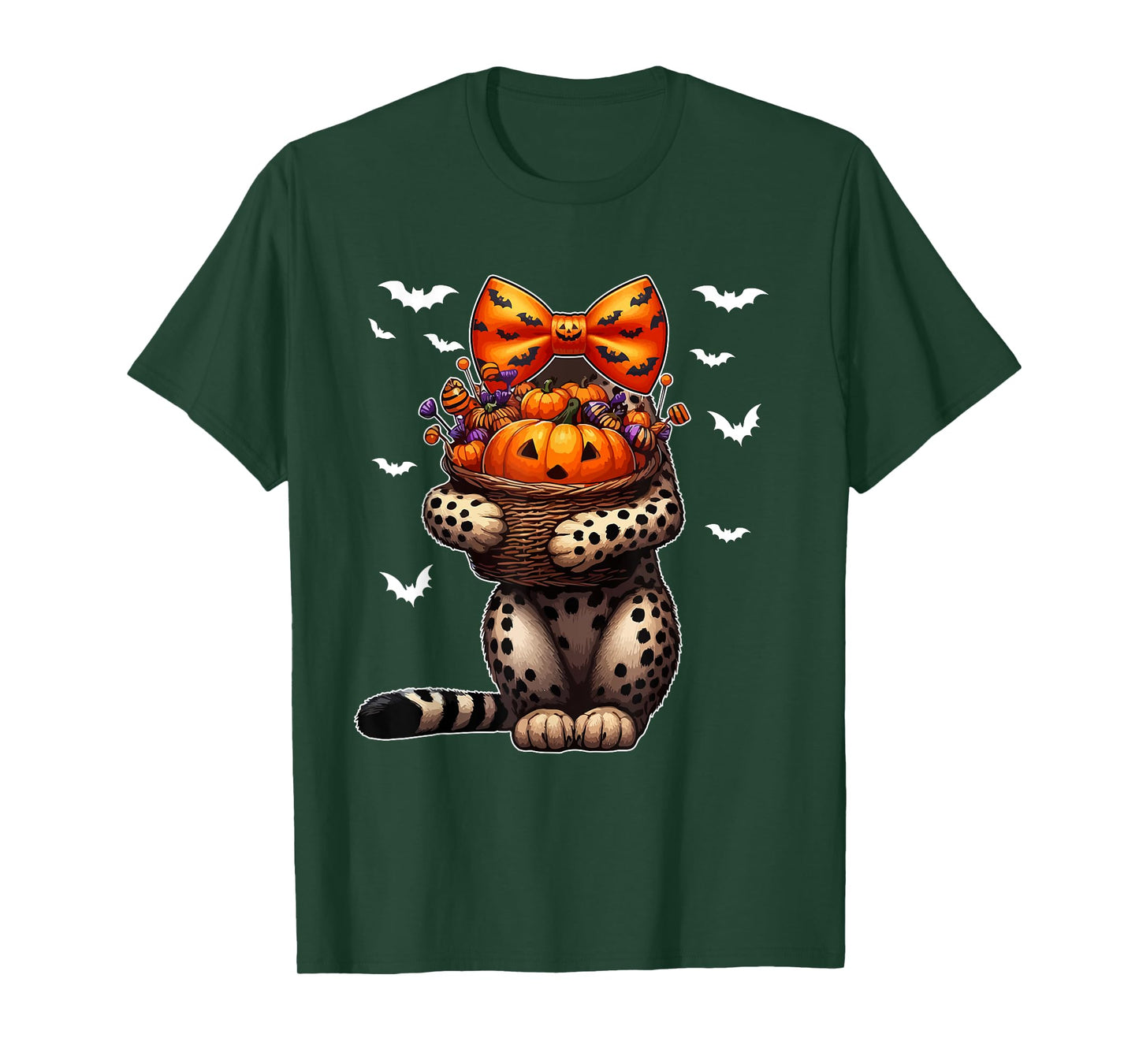 Halloween Costume Cosplay Cheetah Bow Tie Carved Pumpkin T-Shirt