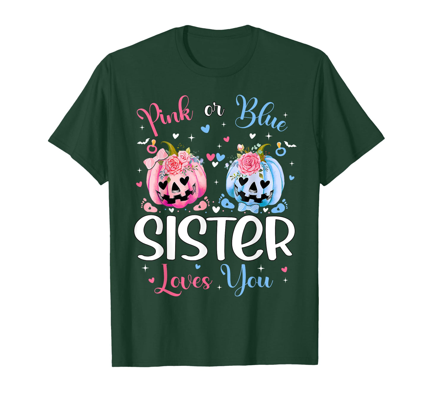 Pink or Blue Sister Loves You Pumpkin Gender Reveal Party T-Shirt