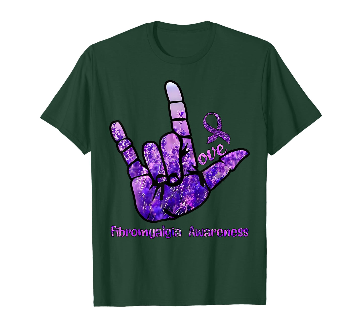 Love Purple Ribbon Hand Sign Fibromyalgia Awareness T-Shirt