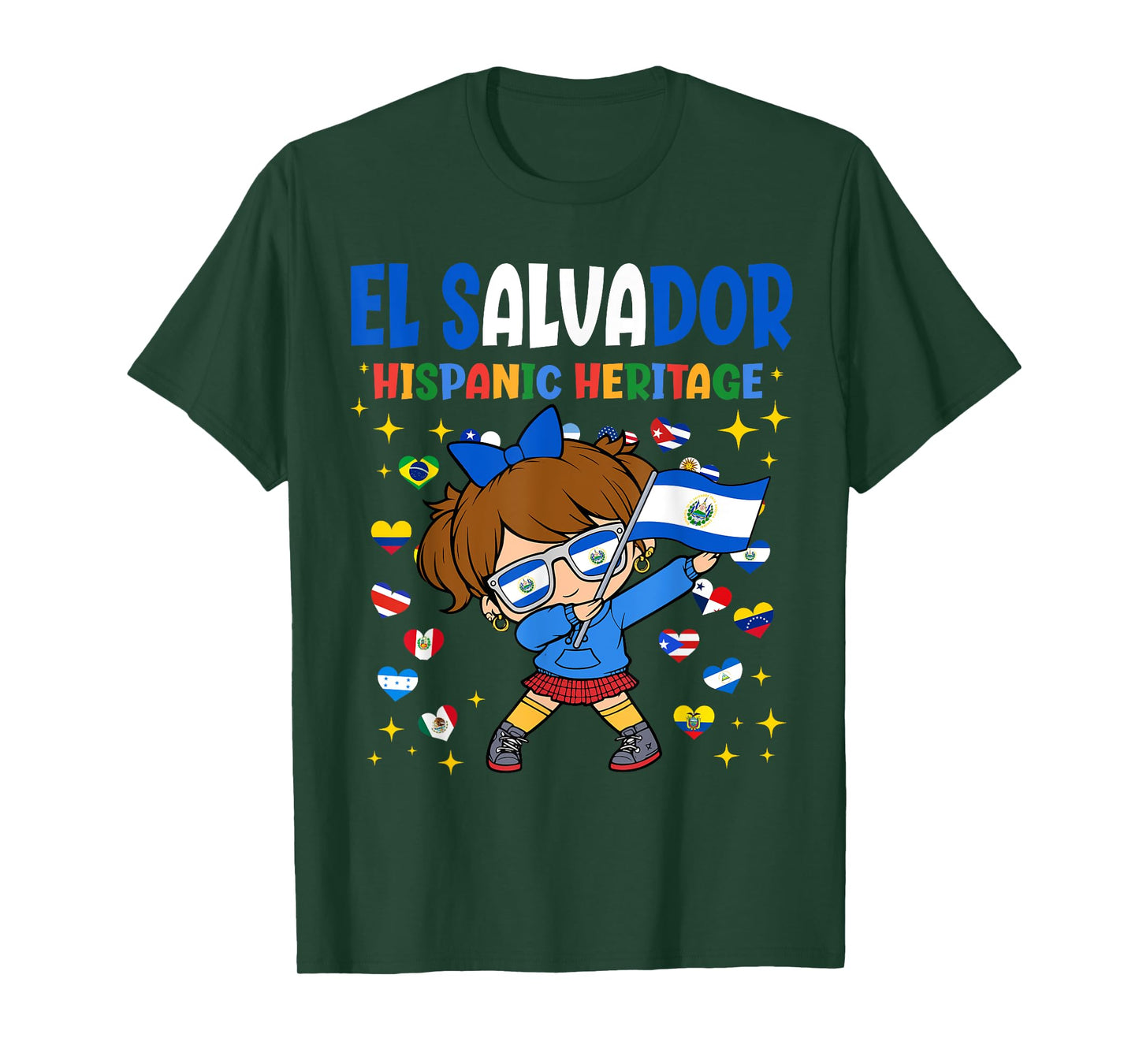 Hispanic Heritage Month El Salvador Flag Salvadoran Girl Kid T-Shirt