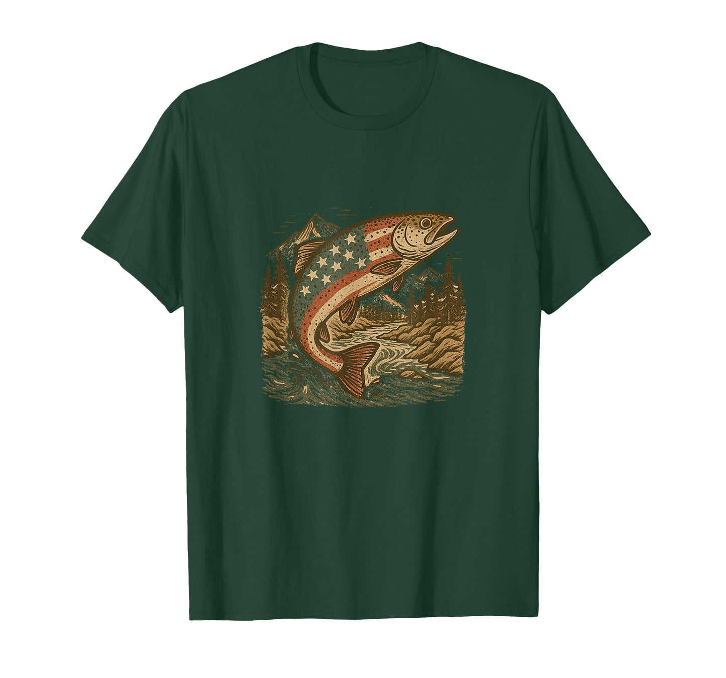 American Flag Trout Tee Patriotic Fishing Design for July 4 T-Shirt